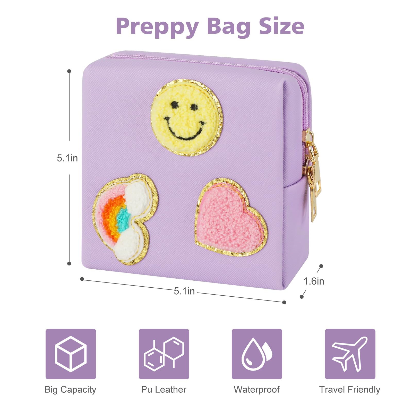 Preppy Patch Period Bag for Teen Aged Girls, Sanitary Napkin Storage Bag, Functional PU Leather Sanitary airogymAu supplements