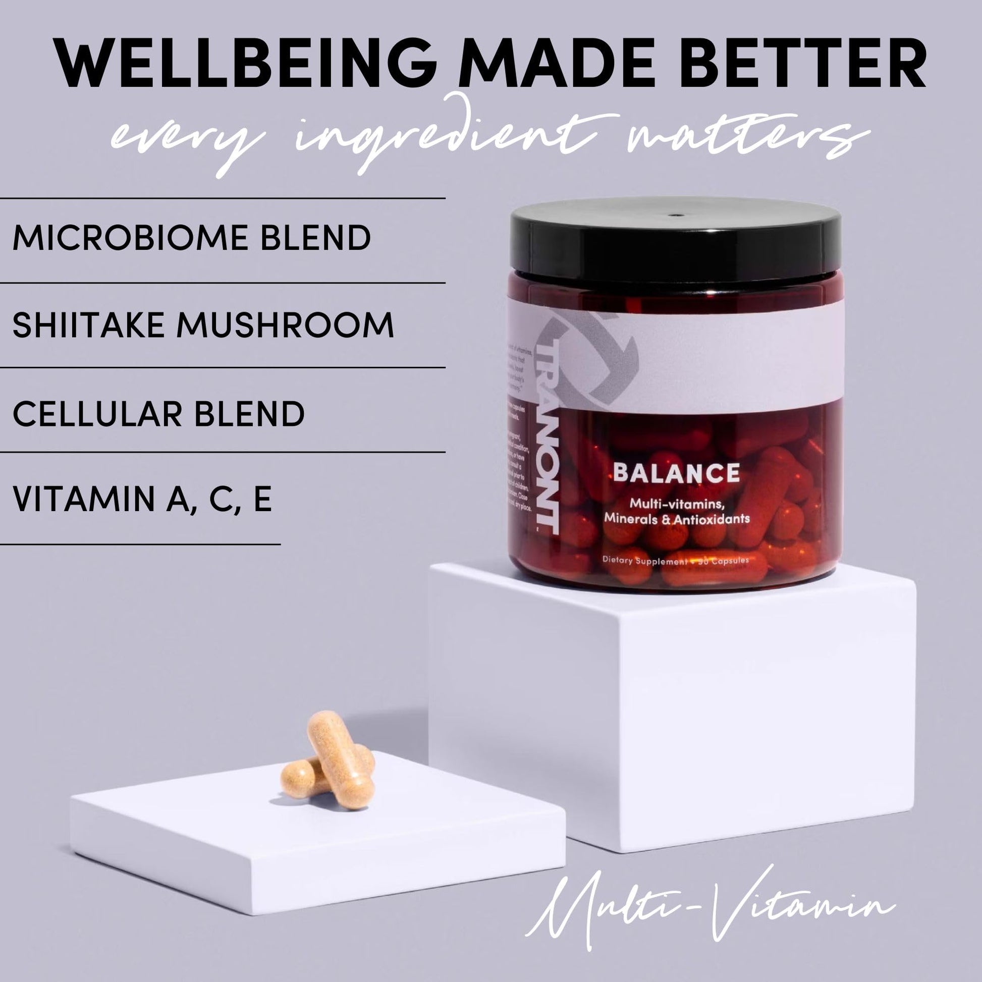 Tranont Balance | 90 Count | Multi-Mineral & Vitamin Capsules for Adults | Vitamin C, A, and E Magnesium, Zinc, Calcium, and Iodine | Boosts Immunity, Energy, and Digestion | Gluten Free, Vegetarian TranontAu supplements