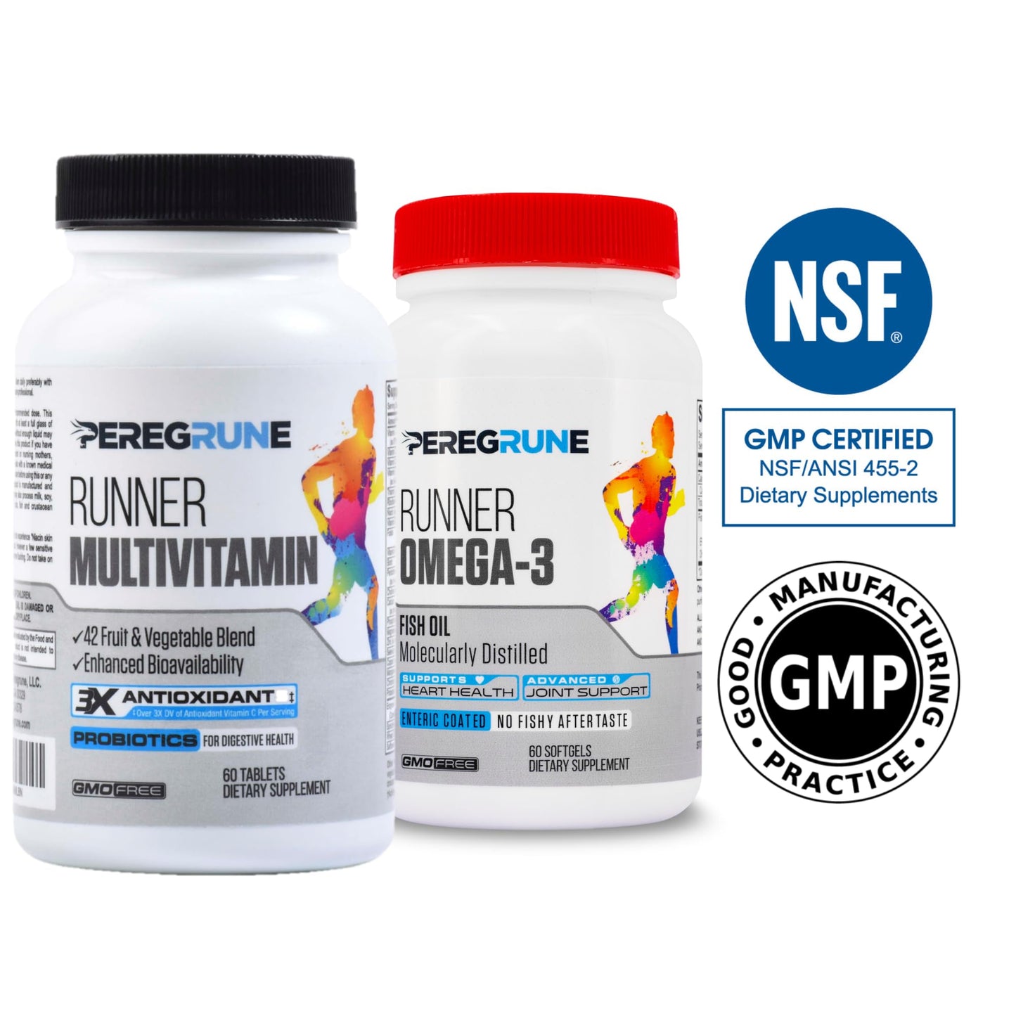 PEREGRUNE Runner Multivitamin & Omega 3 Bundle (1 Month Supply) | Antioxidants for Health & Recovery | Vitamin B Complex for Endurance, Energy, VO2 Max | Joints & Heart: 1,000mg Fish Oil PEREGRUNEUS supplements