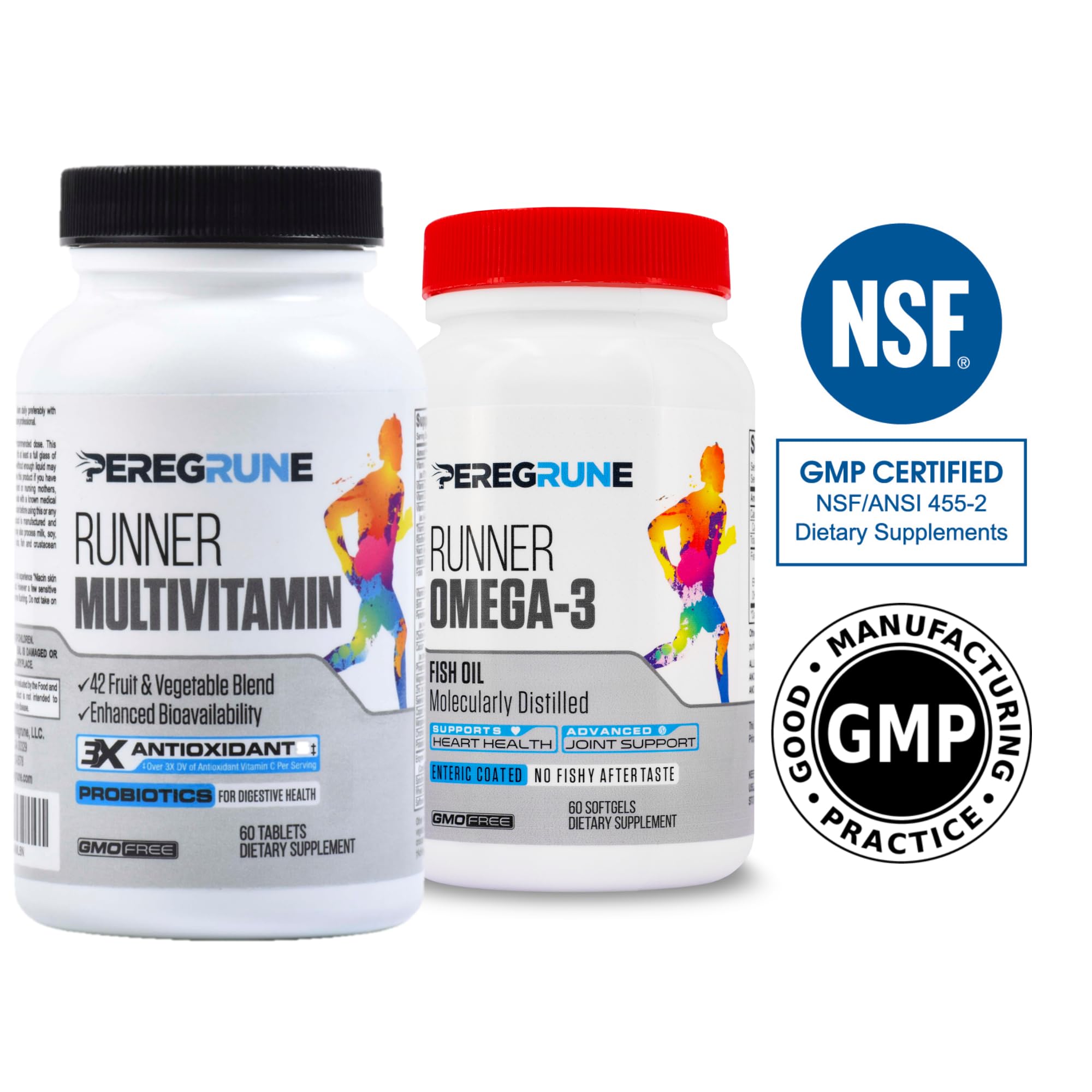 PEREGRUNE Runner Multivitamin & Omega 3 Bundle (1 Month Supply) | Antioxidants for Health & Recovery | Vitamin B Complex for Endurance, Energy, VO2 Max | Joints & Heart: 1,000mg Fish Oil PEREGRUNEUS supplements