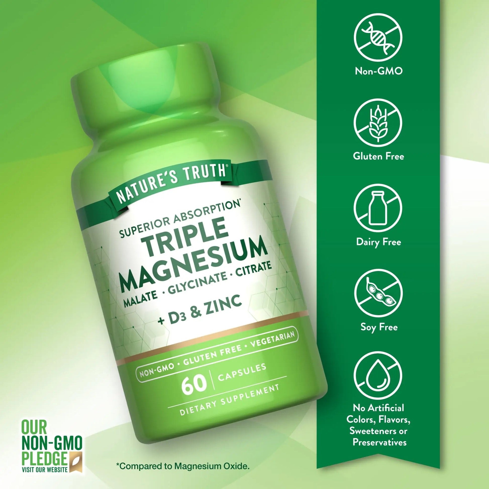 Nature's Truth Triple Magnesium Complex Supplement | 60 Capsules | Glycinate, Citrate & Malate | with D3 & Zinc | Vegetarian, Non-GMO, & Gluten Free Nature's Truthnz supplements