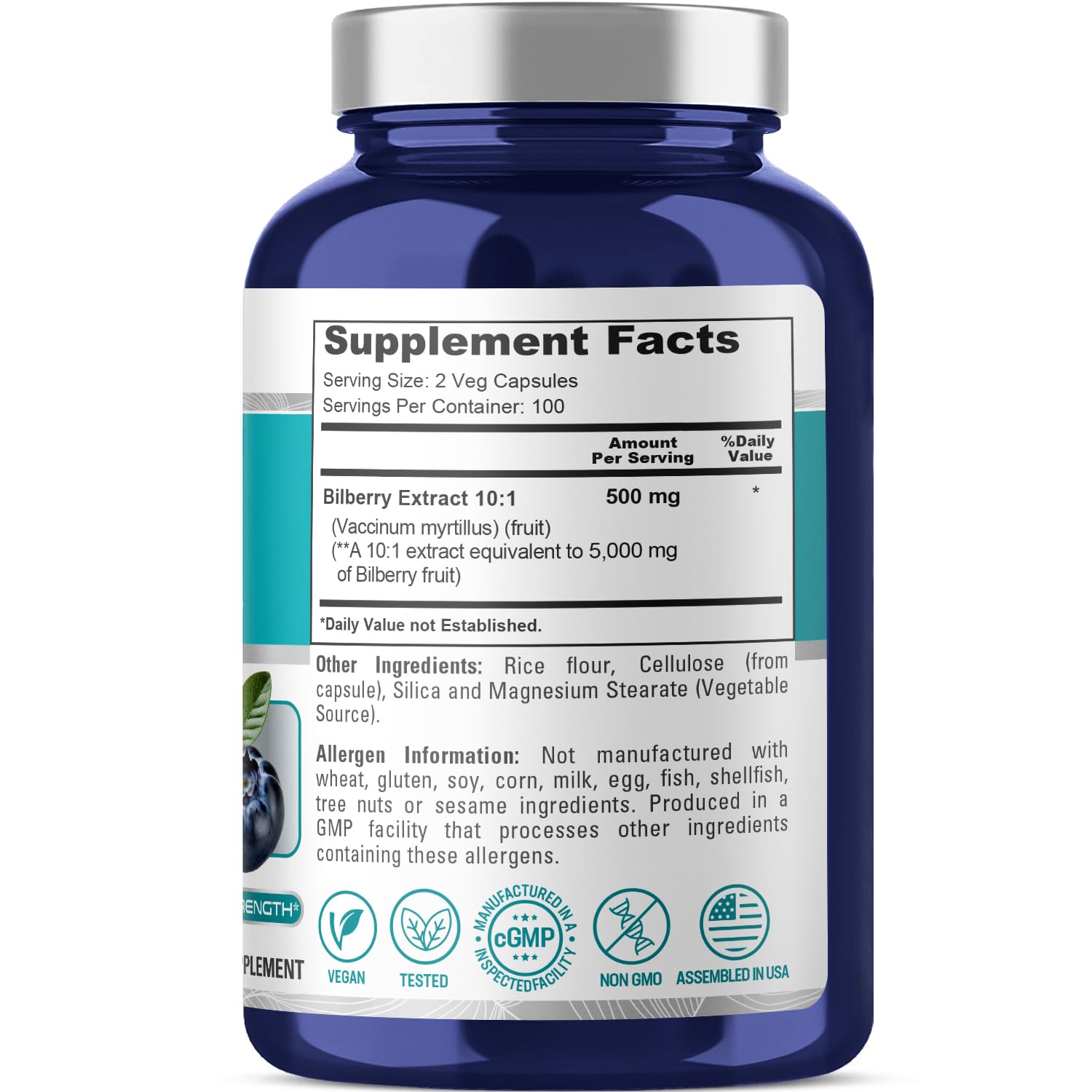 NusaPure Bilberry Extract 5,000mg 200 Vegetarian caps (Non-GMO, Vegan) NusaPureAu supplements