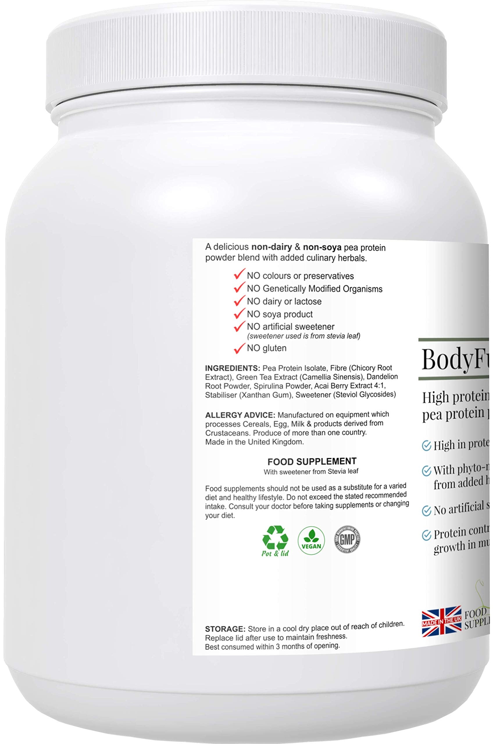 Complementary Supplements - BodyFuel Hypoallergenic Pea Protein Isolate Powder Plus Phytonutrients Complementary SupplementsAu supplements