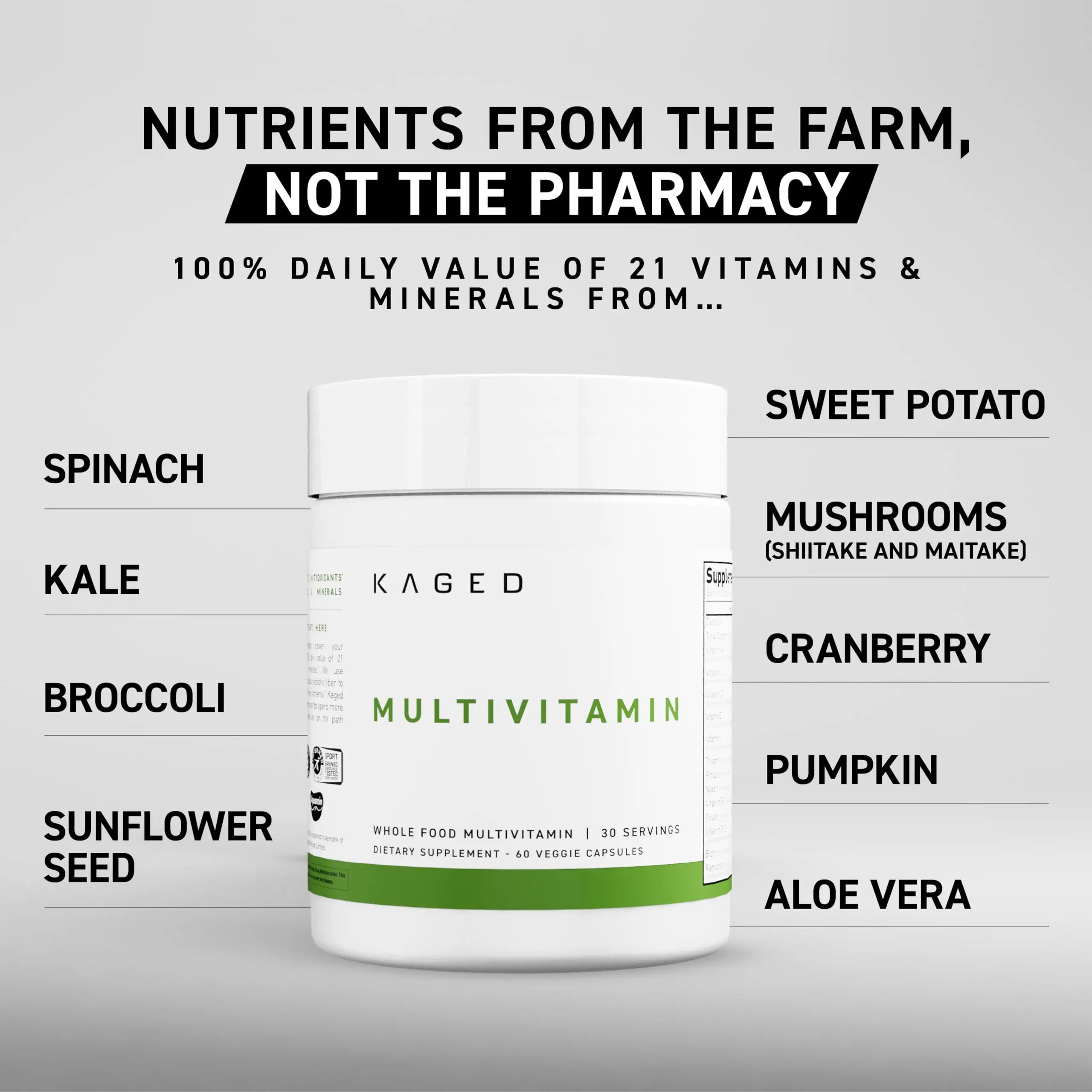 Kaged Multivitamin Capsules | Unflavored | Whole Foods Organic Fruits & Veggies | Plant Based Vegan Multivitamin KagedAu supplements