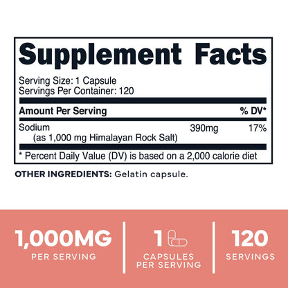 Type Zero Himalayan Rock Salt Capsules (120 Capsules) (1000mg per Serving) Type ZeroUS supplements