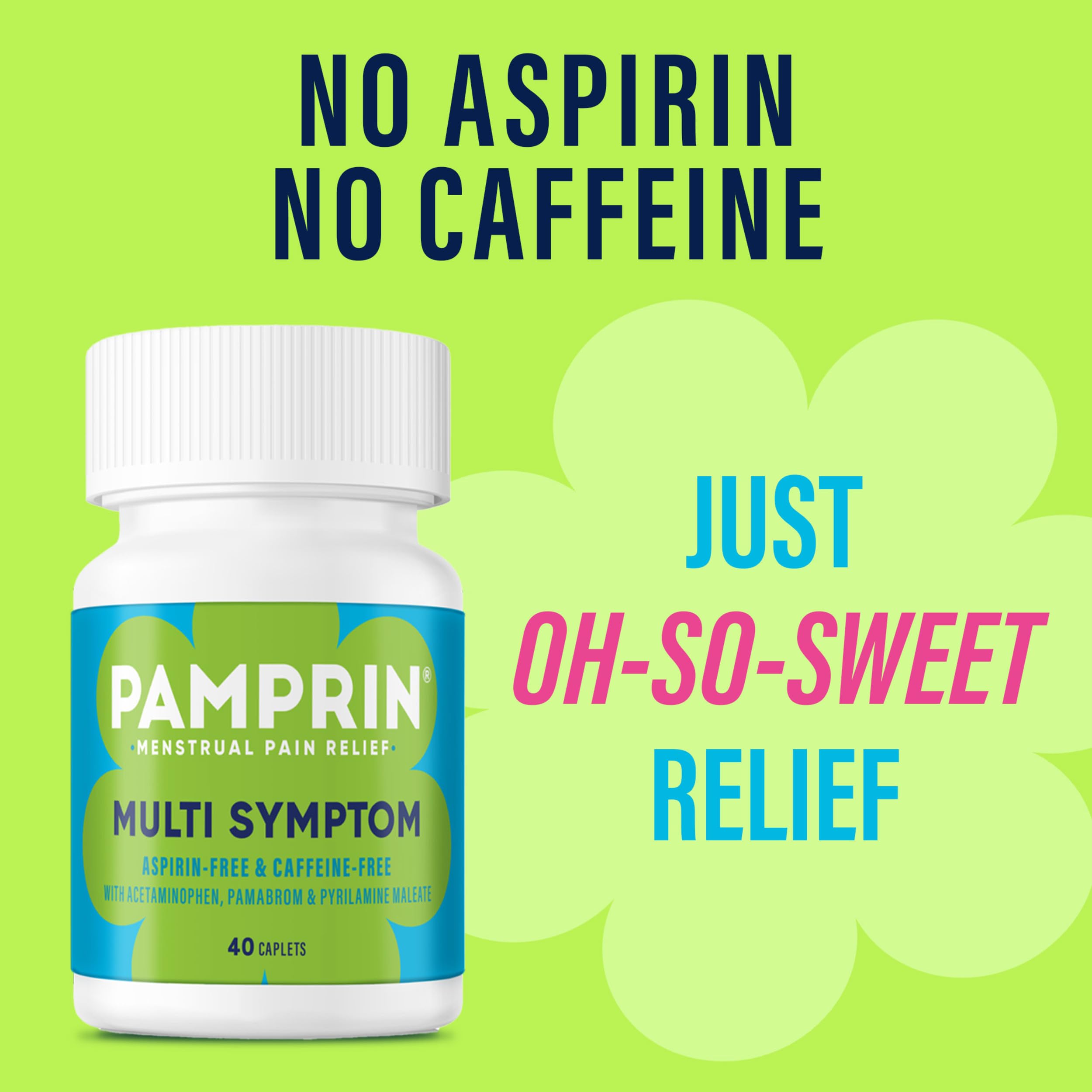 Pamprin Multi-Symptom Formula, with Acetaminophen, Menstrual Period Symptoms Relief including Cramps, Pain, Bloating, and Irritability 40 Caplets PamprinAu supplements