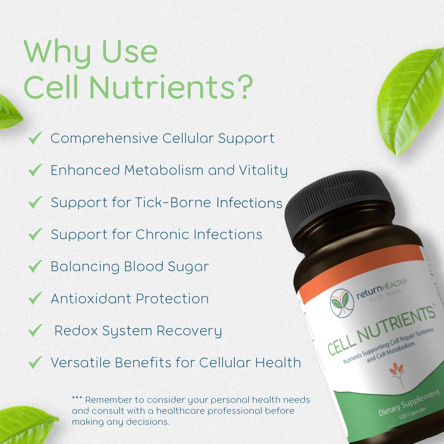 Return Healthy Cell Nutrients | Promotes Cell and Membrane Repair & Cell Metabolism | Helps Fight Tick-Borne Infections & More | Mitochondrial Supplements | Non-GMO, Vegan, 120 caps Return HealthyAu supplements