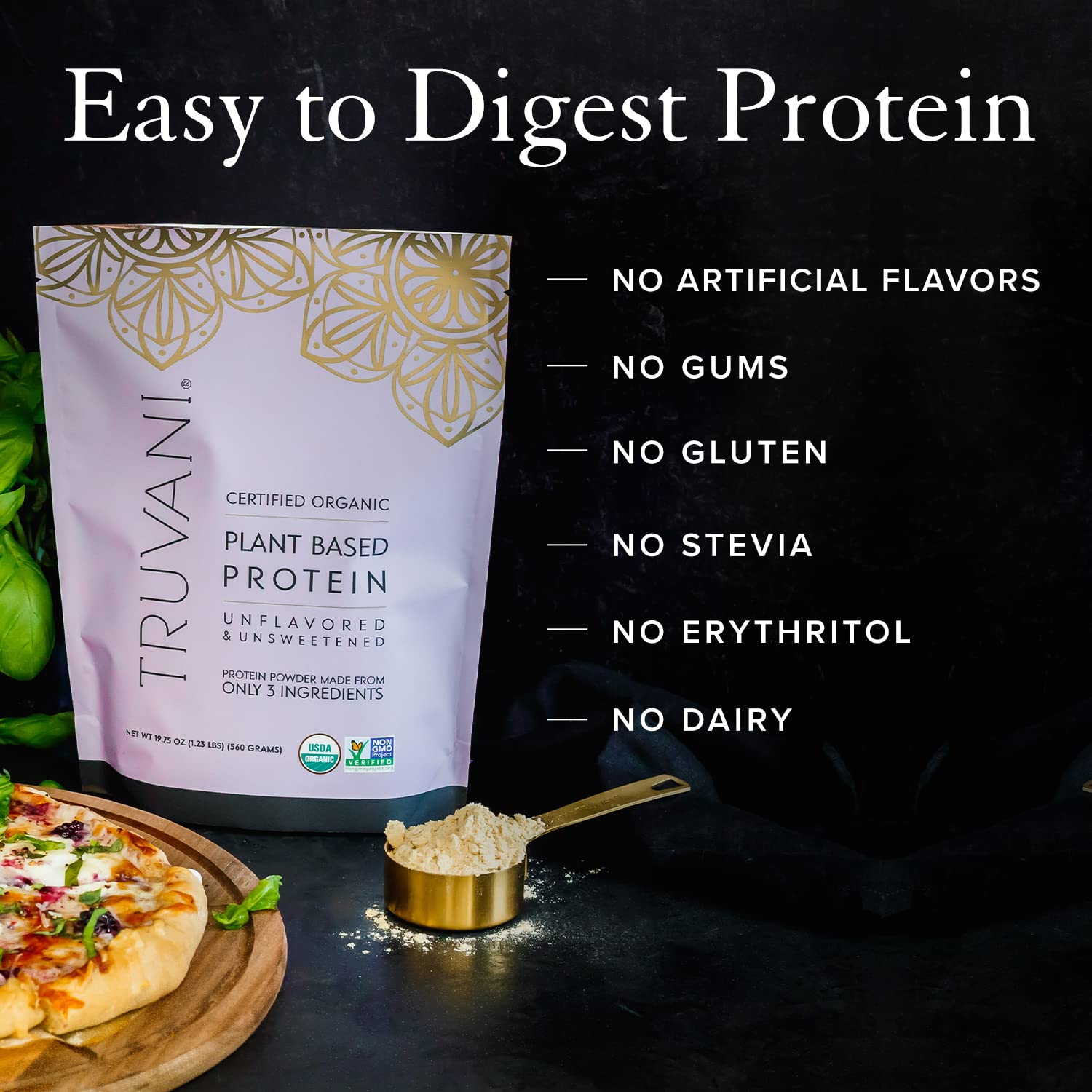 Truvani Organic Vegan Protein Powder Unflavored - 20g of Plant Based Protein, Organic TruvaniUS supplements