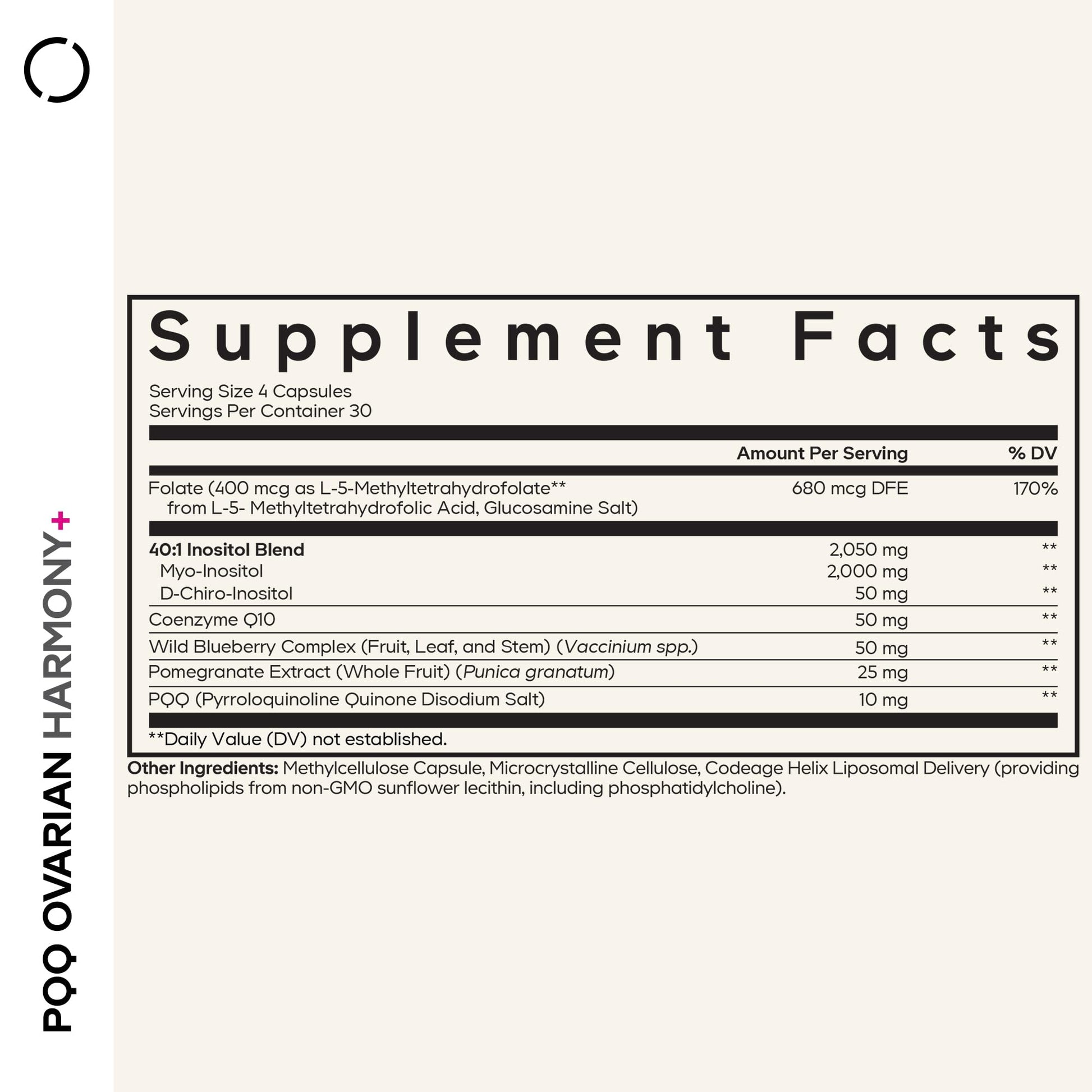 Codeage PQQ Ovarian Harmony+ Supplement - PQQ (Pyrroloquinoline Quinone), Myo-Inositol & D-Chiro-Inositol 40:1 Blend, Folate 5-MTHF, CoQ10, Wild Blueberry - Liposomal Delivery - Non-GMO - 120 Capsules CodeageAu supplements