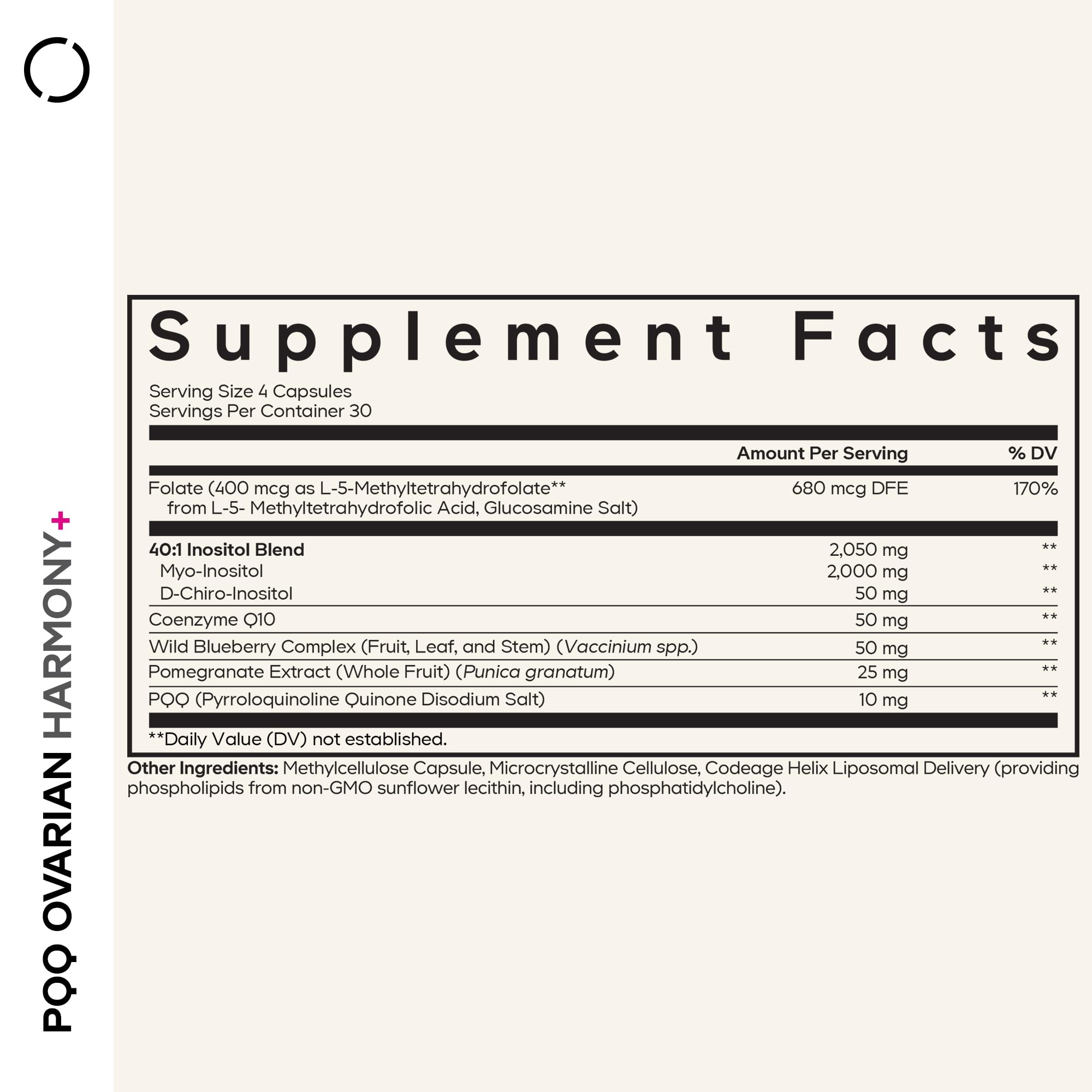 Codeage PQQ Ovarian Harmony+ Supplement - PQQ (Pyrroloquinoline Quinone), Myo-Inositol & D-Chiro-Inositol 40:1 Blend, Folate 5-MTHF, CoQ10, Wild Blueberry - Liposomal Delivery - Non-GMO - 120 Capsules CodeageAu supplements