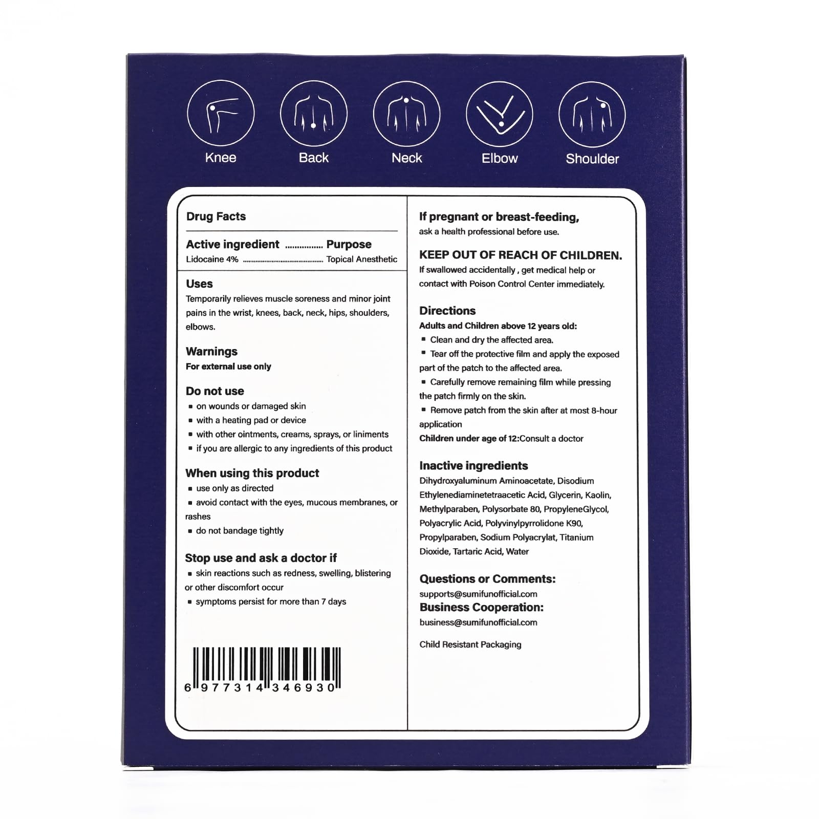 Sumifun 4% Lidocaine Patches Maximum Strength - 12 Count Pain Relieving Gel Patch for Muscle Soreness, Back Ache, Knee, Neck & Joint Pains - Topical Analgesic (Large, Count, 12) SumifunAu supplements