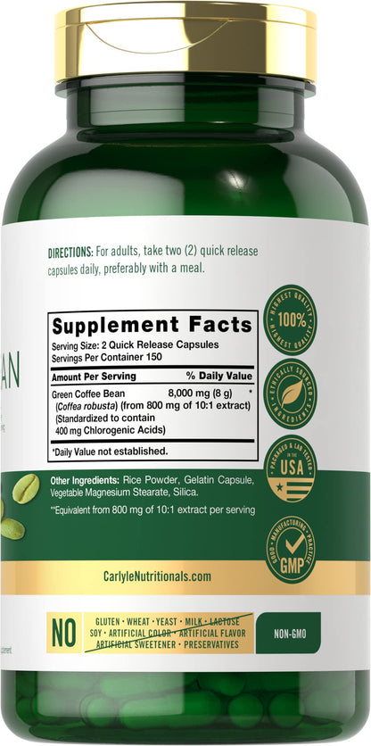 Carlyle Green Coffee Bean Extract | 8000 mg | 300 Capsules | Non-GMO and Gluten Free CarlyleUS supplements