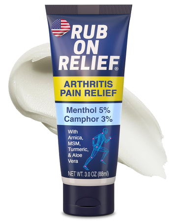 RUB ON RELIEF Arthritis Pain Relief Cream – 10-in-1 Non-Greasy Joints Pain Cream for Knees, Back, Neck, Hands, & Muscle Aches with Menthol, Camphor, Arnica, MSM & Turmeric Up to 8 Hours, 3oz (1 Pack) RUB ON RELIEFAu supplements