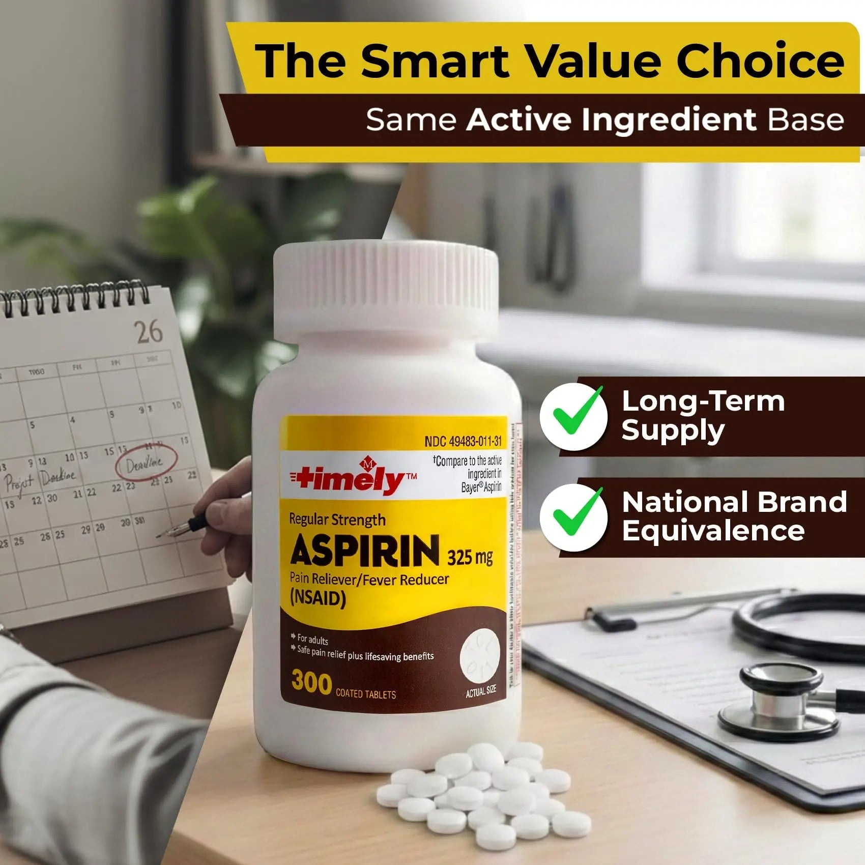 TIME-Cap-Labs 300 Count Regular Strength Aspirin 325mg for Adults - Compared to Bayer - Coated Regular Strength Aspirin Tablets - Pain Reliever for Minor Aches and Pains TIME-CAP LABS, INC.Au supplements