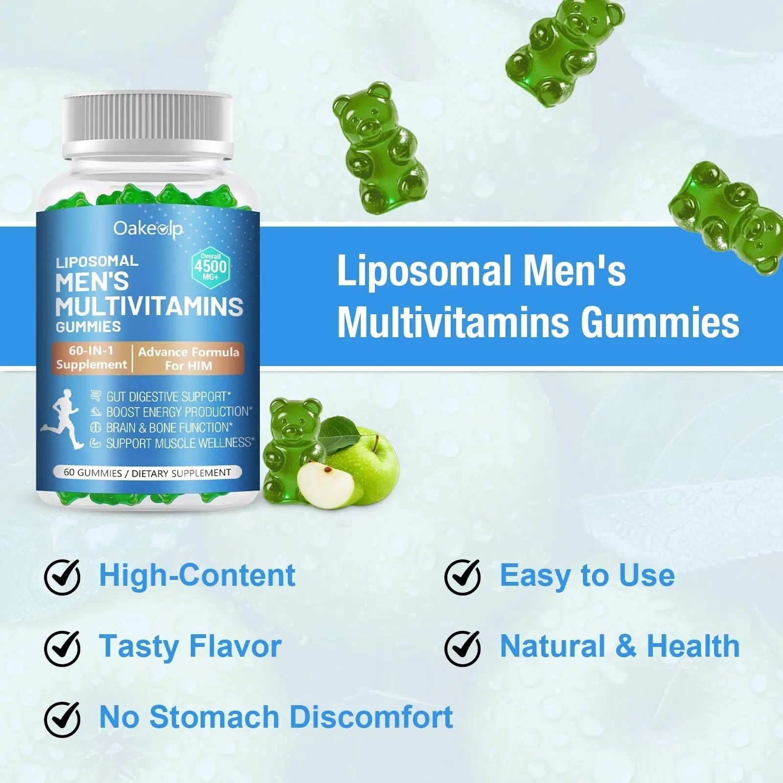 60-IN-1 Liposomal 120+ Nutrients Men's Multivitamin Gummy 4500MG+ Overall,300Billion Probiotics, Algal DHA, CoQ10, Turmeric & Herbal Blends OakevlpAu supplements