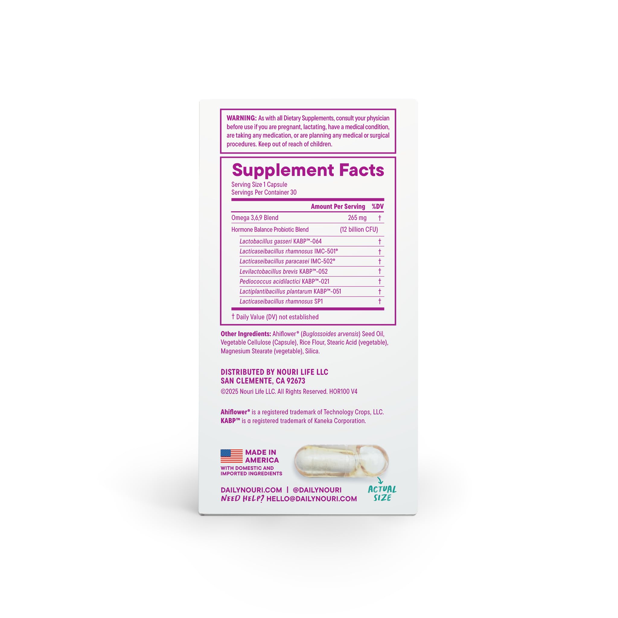 Daily Nouri Hormone Balance Probiotics for Women | Hormonal Balance Support | Vaginal pH + Gut Health | 7 Clinically Studied Strains + Omega | 30-Day Supply Daily NouriAu supplements