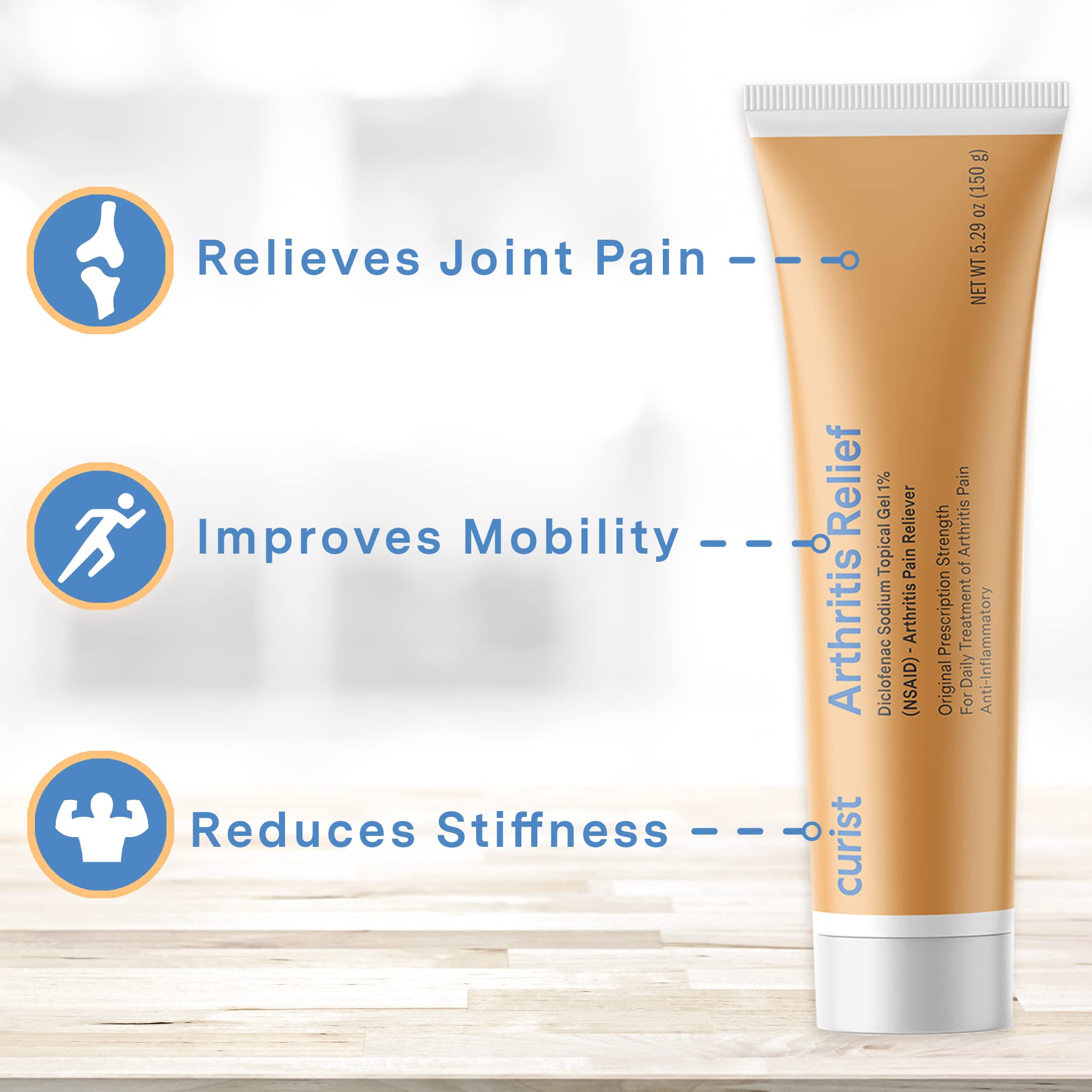Curist Diclofenac Sodium Topical Gel 1 Percent 150g for Arthritis Pain - Joint Pain Relief for Hand/Foot Pain, Knee/Elbow Pain & Ankle Pain - 1% - 5.29oz CuristAu supplements