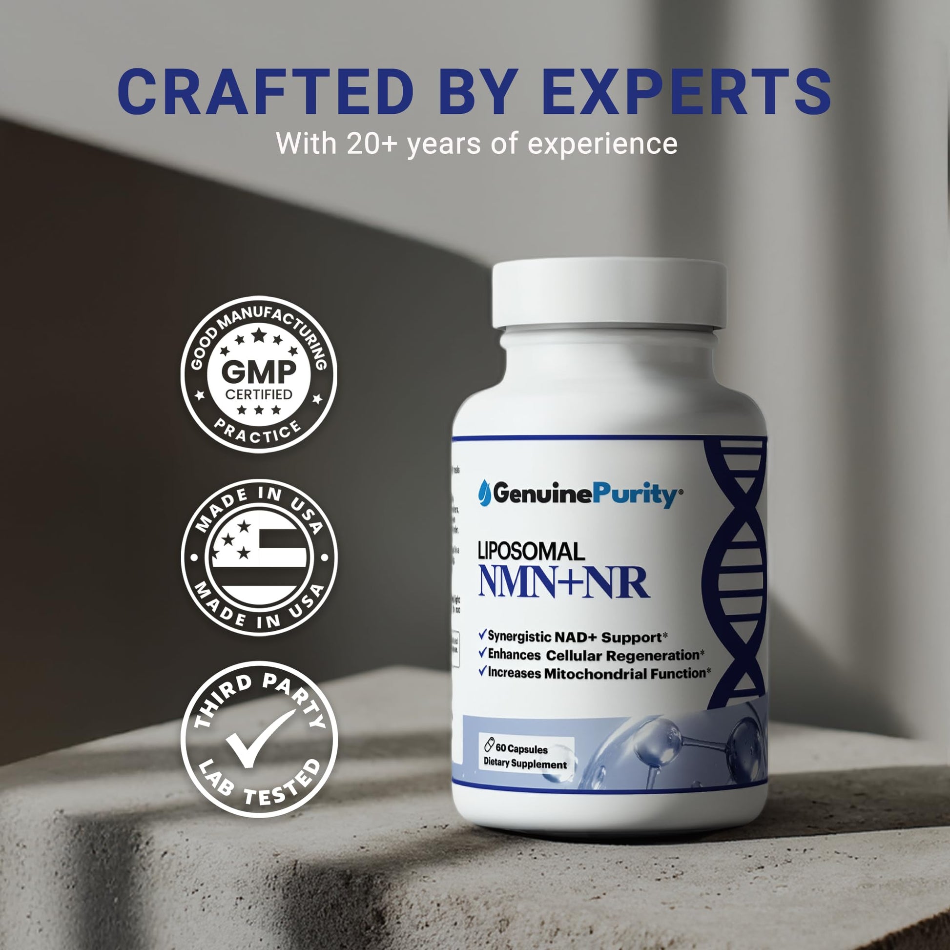 GenuinePurity - Liposomal NMN + NR Supplement - 60 Vegan Capsules to Support Cellular Health, Energy & NAD+ Levels - USA Made, Non-GMO, Gluten Free GenuinePurityAu supplements