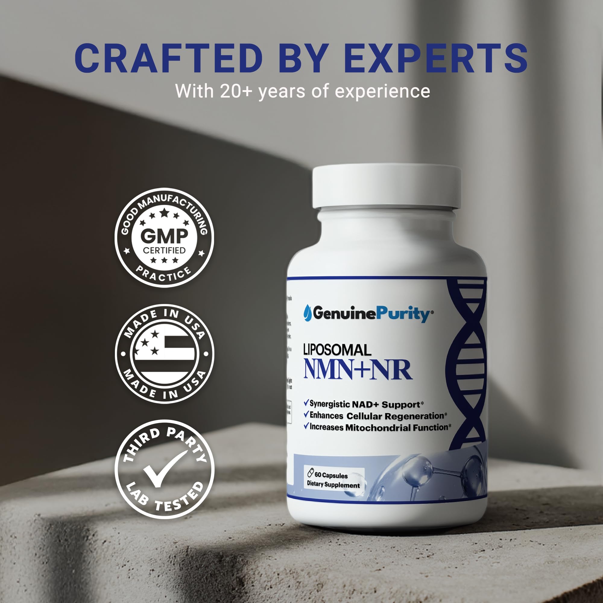 GenuinePurity - Liposomal NMN + NR Supplement - 60 Vegan Capsules to Support Cellular Health, Energy & NAD+ Levels - USA Made, Non-GMO, Gluten Free GenuinePurityAu supplements