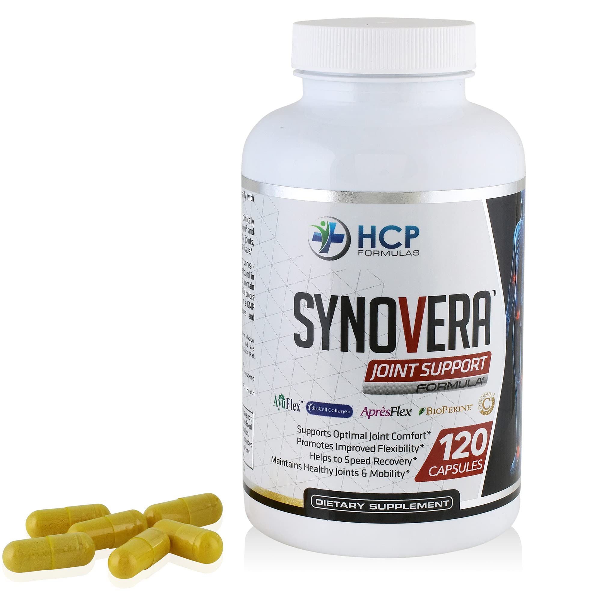 HCP Formulas - Synovera - Joint Support Complex with Turmeric Extract & Collagen - Mobility & Flexibility - Healthy Joints, Tendon, Ligament, and Synovial Tissue - Dietary Supplement - 120 Caps HCP FormulasAu supplements