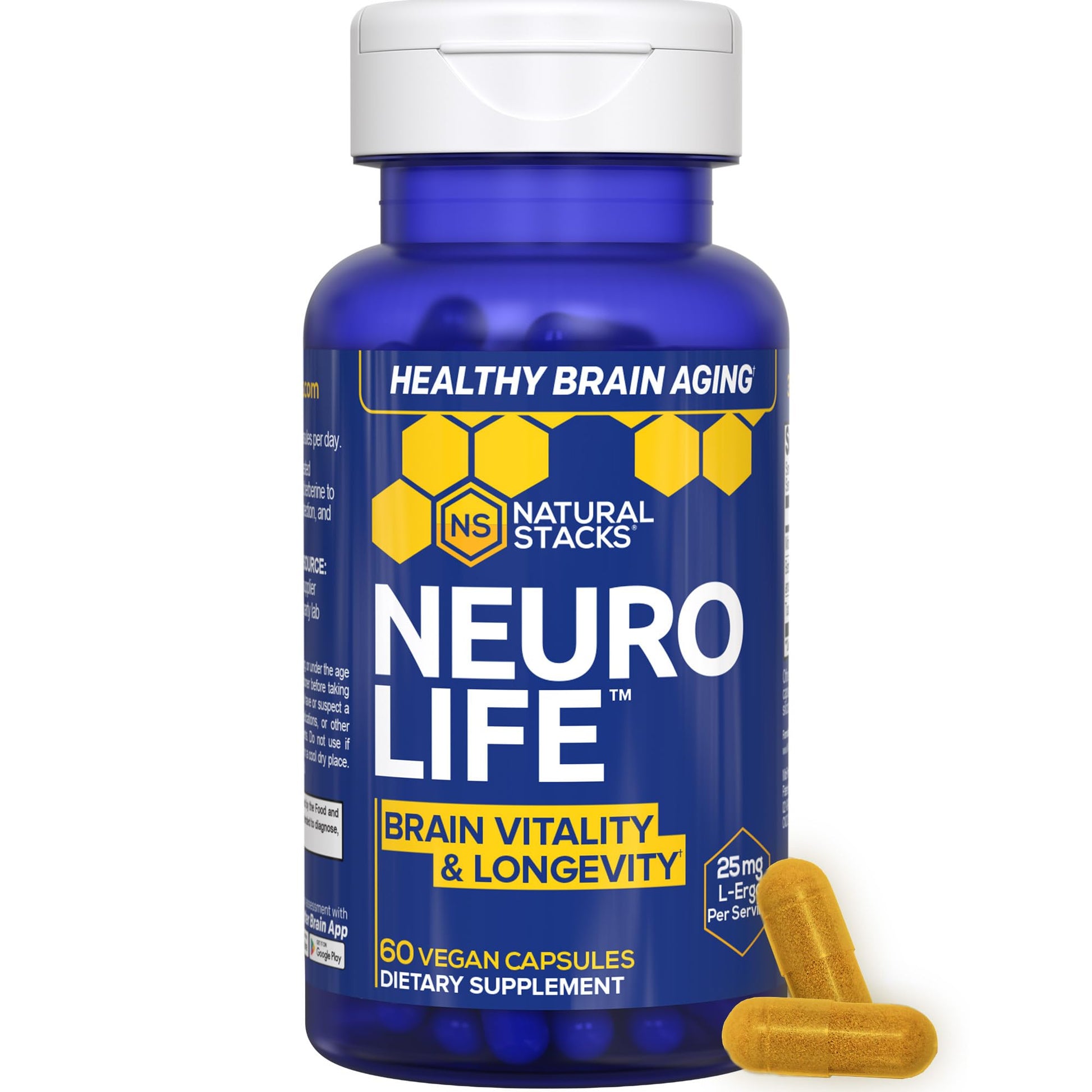NeuroLife Longevity Supplement - 500mg Taurine & 400mg Berberine Supplement - Clinically Tested MitoPrime L-Ergothioneine - Brain Support for Cognitive Vitality - 60 Berberine Capsules NATURAL STACKSAu supplements