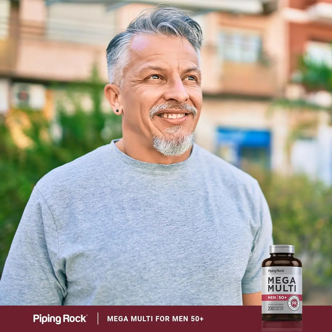 Piping Rock Multivitamin for Men Over 50+ | 200 Caplets | Mega 50 Plus Daily Multimineral | with Magnesium, Calcium, Zinc | Piping RockAu supplements