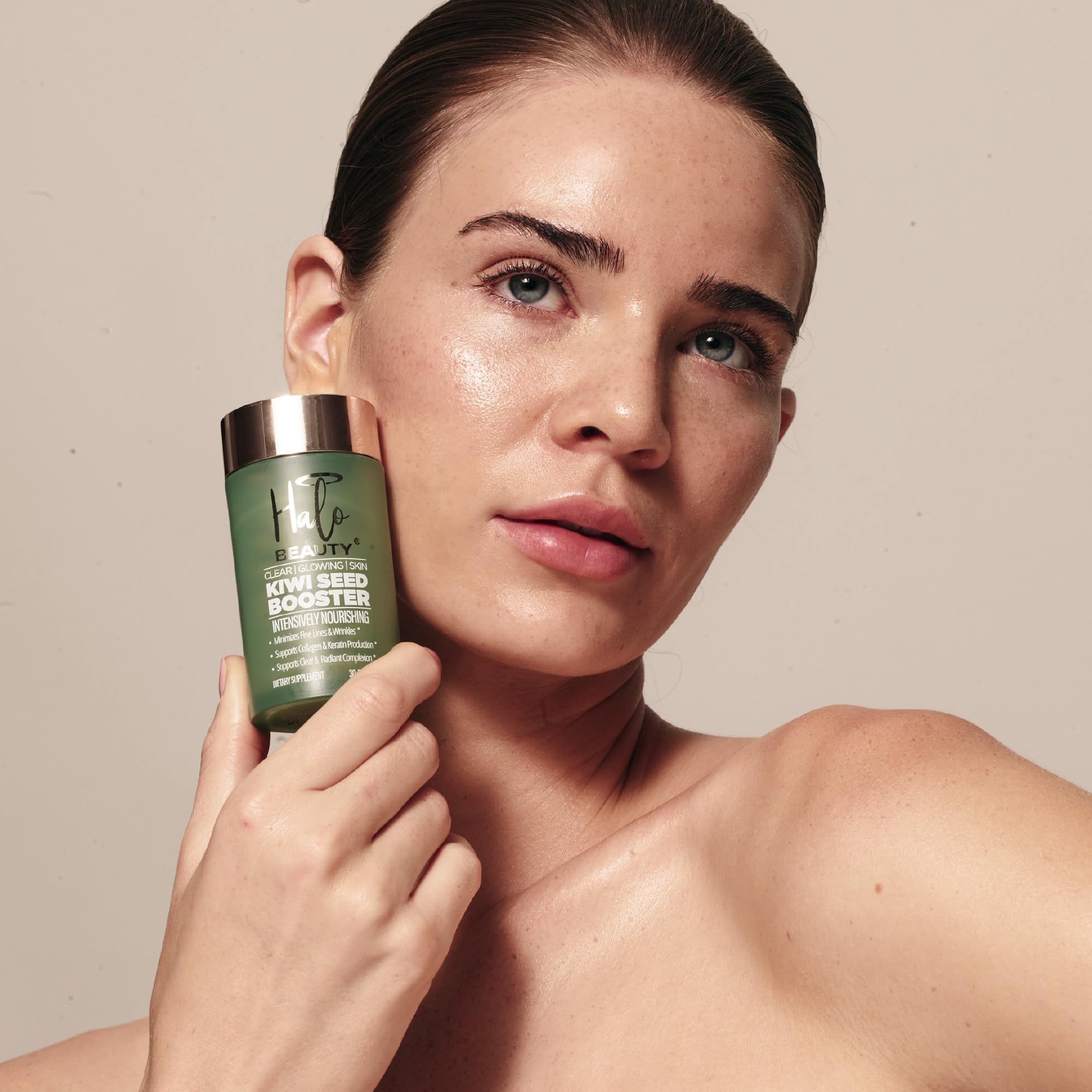 Halo Beauty Kiwi Seed Booster Skin Supplement Refill Pack | Anti-Aging Hydration & Glowing Skin Support with Kiwi Seed, Vitamin C, D3 & Zinc | Vegan Collagen Support Capsules | 1-Month Supply Halo BeautyAu supplements