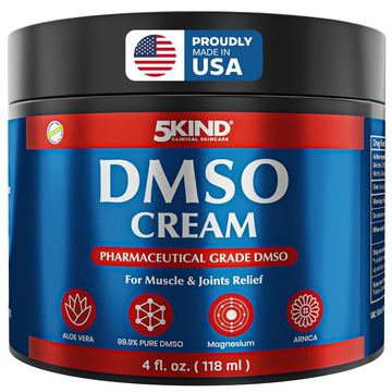5Kind DMSO Cream for Pain Relief 4 fl oz - 99.9% Pure DMSO Pharmaceutical Grade Cream - Aloe Vera, Magnesium, Arnica & Menthol - Topical Muscle and Joint Pain Relief - Registered NDC - Made in USA 5kind clinical skincareAu supplements