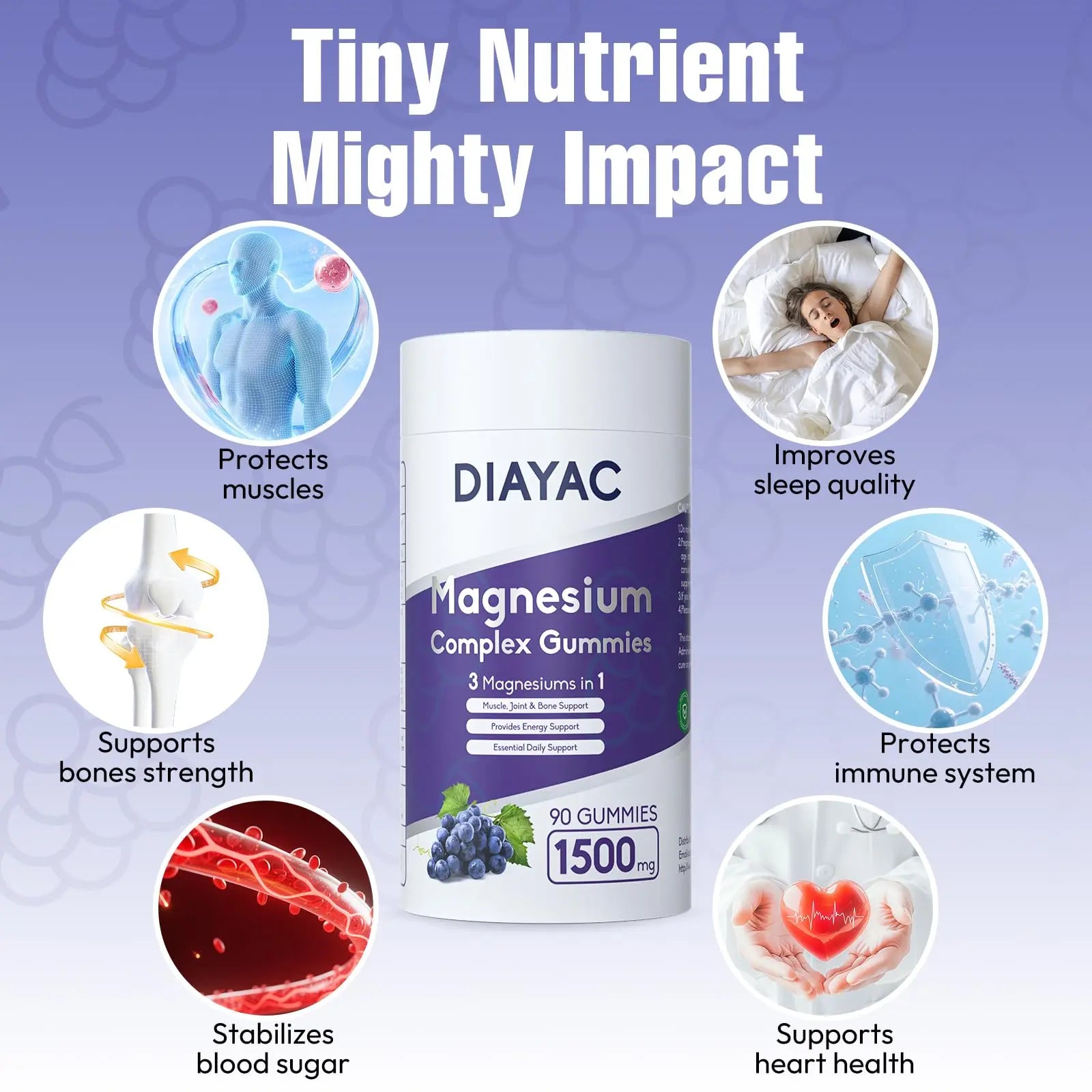 Magnesium Complex Gummies, Individually Packaged Magnesium Supplement, Magnesium Chelate, Bisglycinate, Malate, Citrate, Taurate Chewable for Women & Men,Sleep&Muscle&Nerve Health, Vegan 90 Counts DIAYACnz supplements