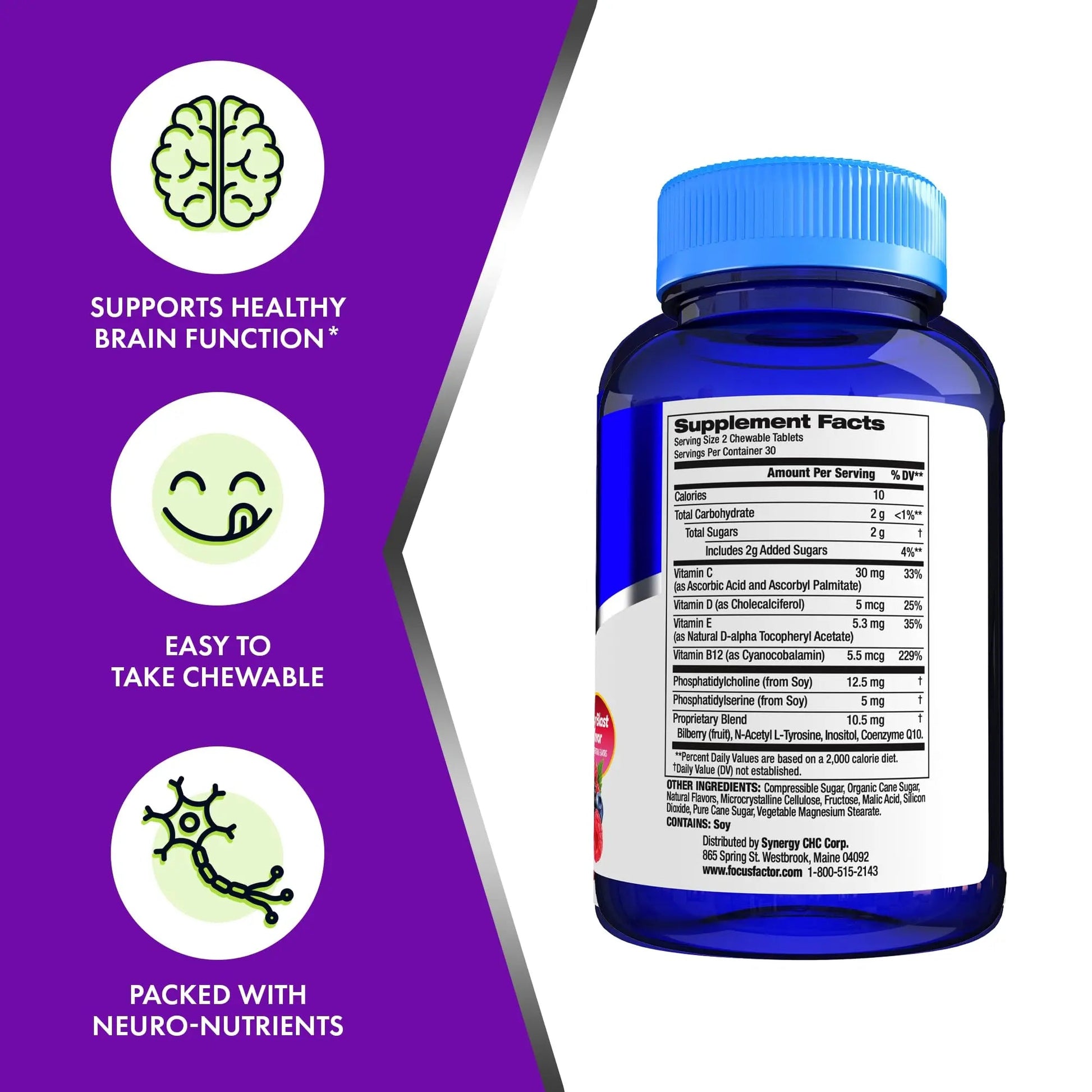 Focus Factor Kids Complete Daily Chewable Vitamins: Multivitamin & Neuro Nutrient (Brain Function) w/Vitamin B12, C, D3-60 Count Focus FactorAu supplements