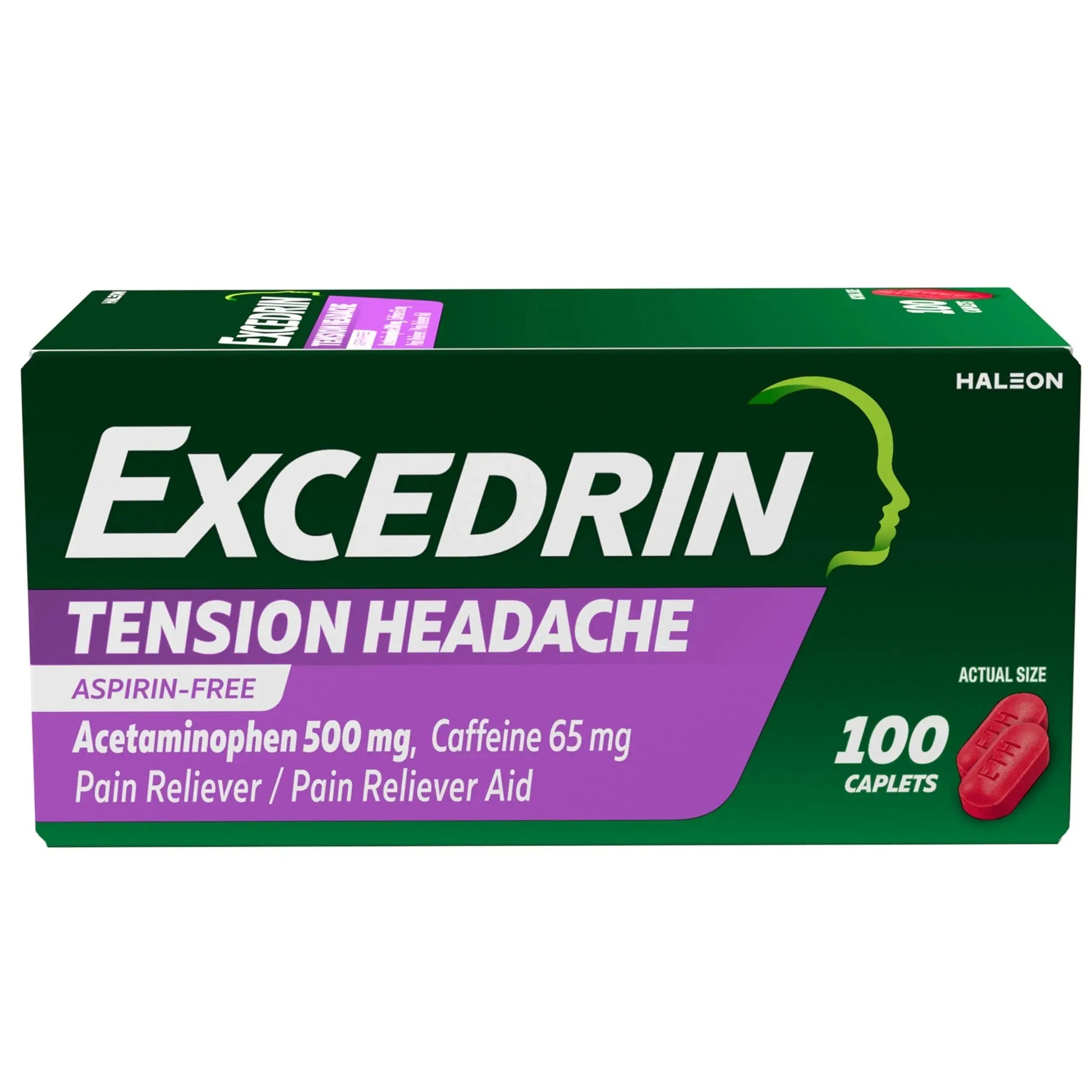 Excedrin Tension Headache Relief Caplets, Acetaminophen 500mg, Caffeine 65mg, Pain Reliever, Aspirin-Free, 100 Count ExcedrinAu supplements