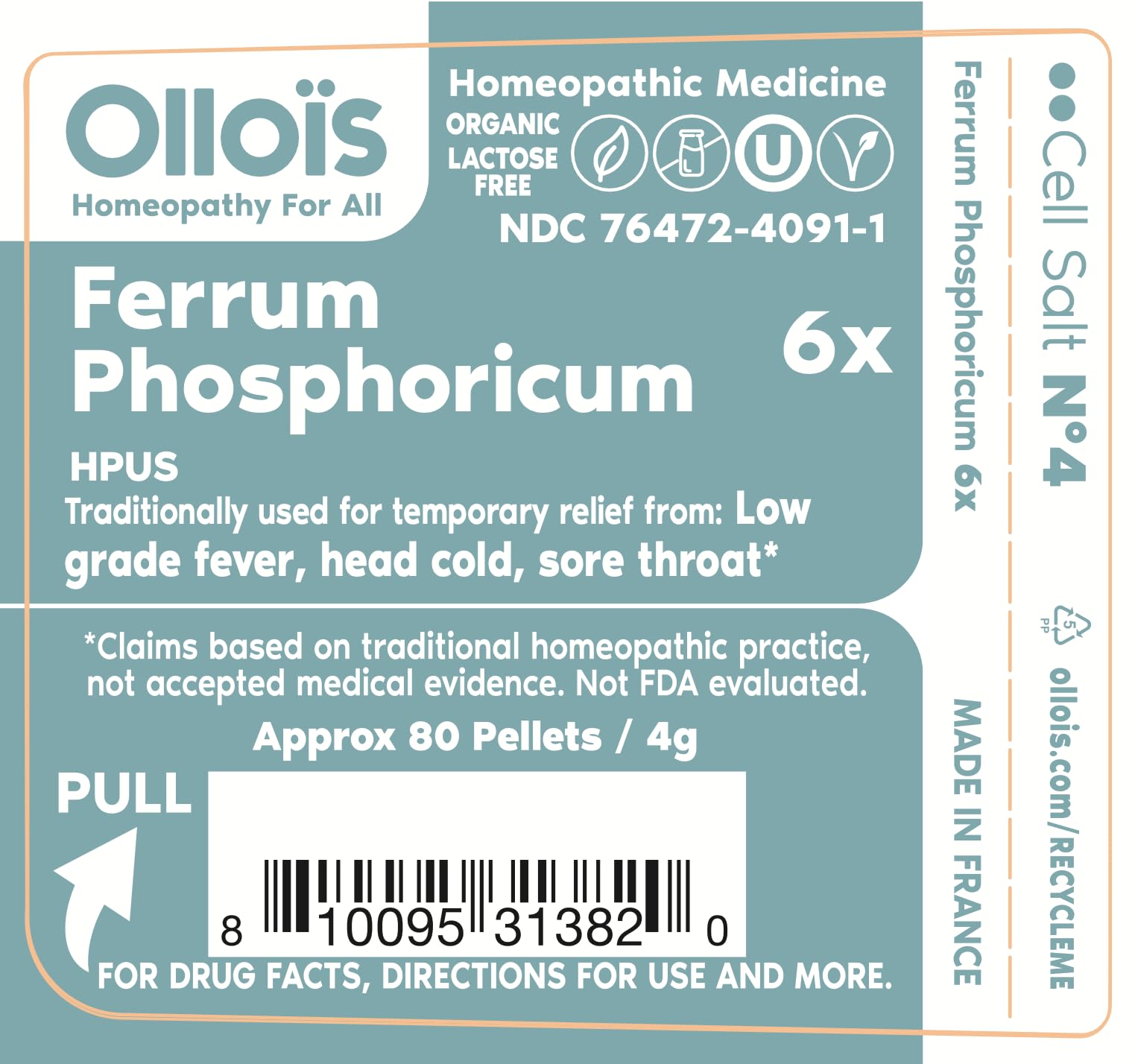 Ferrum Phosphoricum- OLLOIS - Organic & Vegan, Kosher Certified, Cell Salt #4 (Approx. 80 pellets) OLLOÏSAu supplements