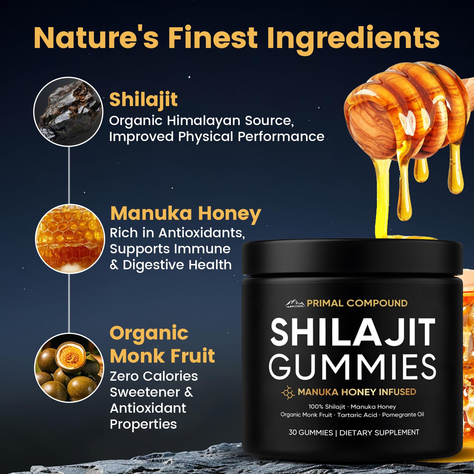 TOGOLIUN Primal Compound Shilajit Gummies for Men,with Manuka Honey, Organic Monk Fruit & Fulvic Acid, Shilajit Gummies Energy Supplements, 30 Gummies TOGOLIUNAu supplements