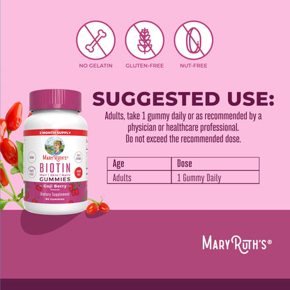 MaryRuth Organics Biotin Gummies | Sugar Free | Vegan | Non-GMO | 2,500 mcg Biotin Supplement | Hair Skin and Nails Vitamins | Hair Growth Vitamins | Hair Growth Supplement | 60 Count MARYRUTH'SUS supplements