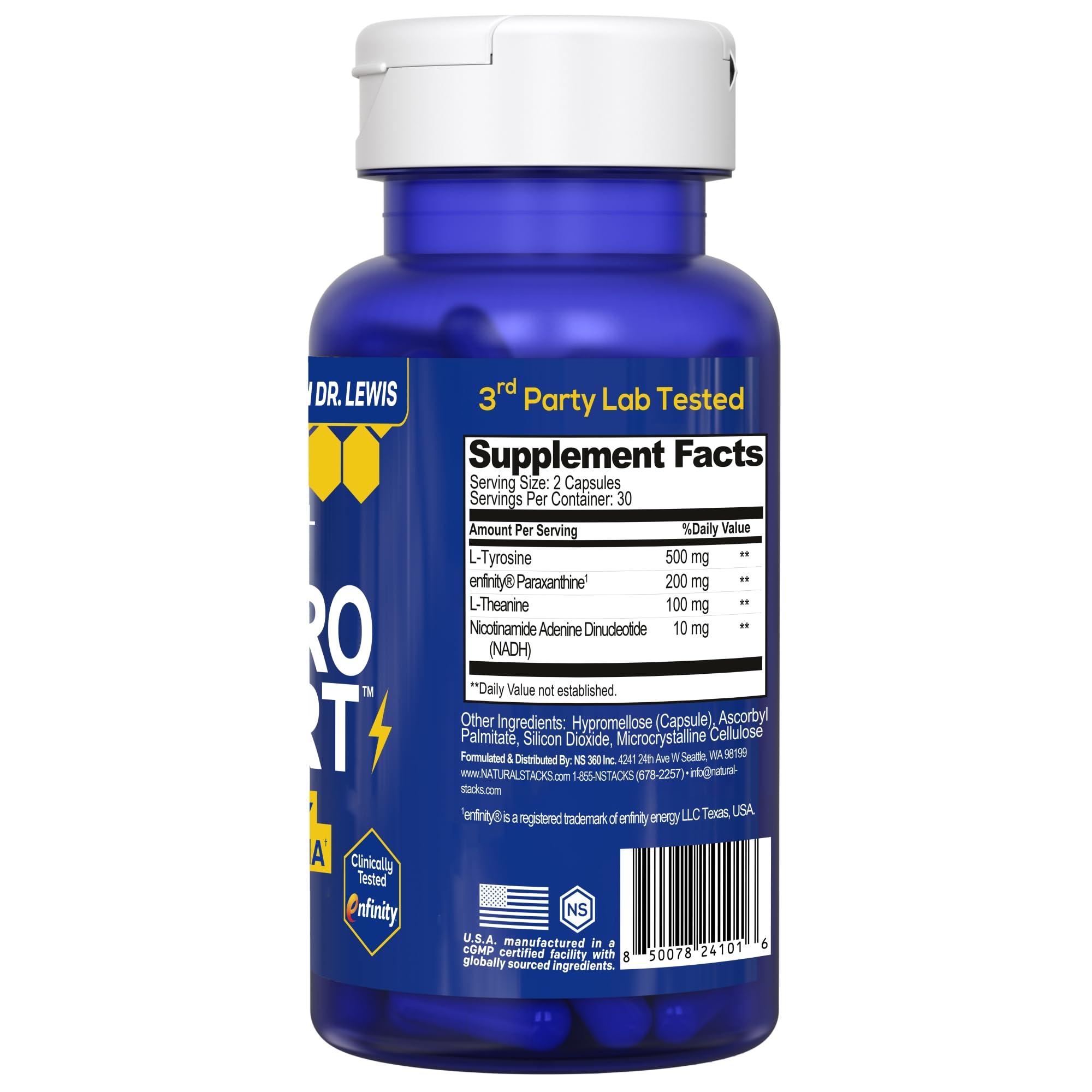 NATURAL STACKS NeuroAlert - 200mg Paraxanthine Energy Supplement - Caffeine Free Focus w/ 500mg L-Tyrosine & 100mg L-Theanine - 10mg NADH for Cellular Energy Support - 60 Paraxanthine Capsules NATURAL STACKSAu supplements