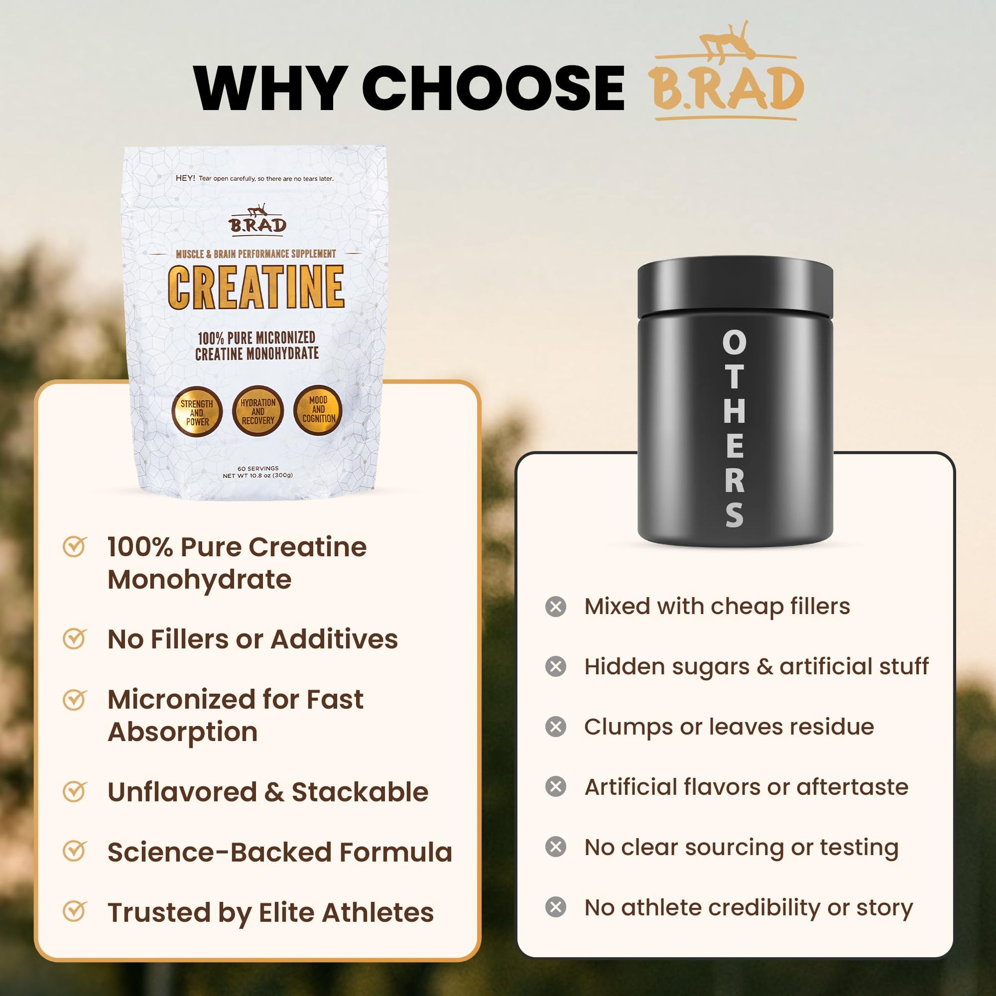 B.rad 100% Pure Micronized Creatine Monohydrate Powder | Natural, No Additives | Boosts Muscle Strength, Recovery & Performance | Supports Brain Health | 300g, 60 Servings B.radAu supplements