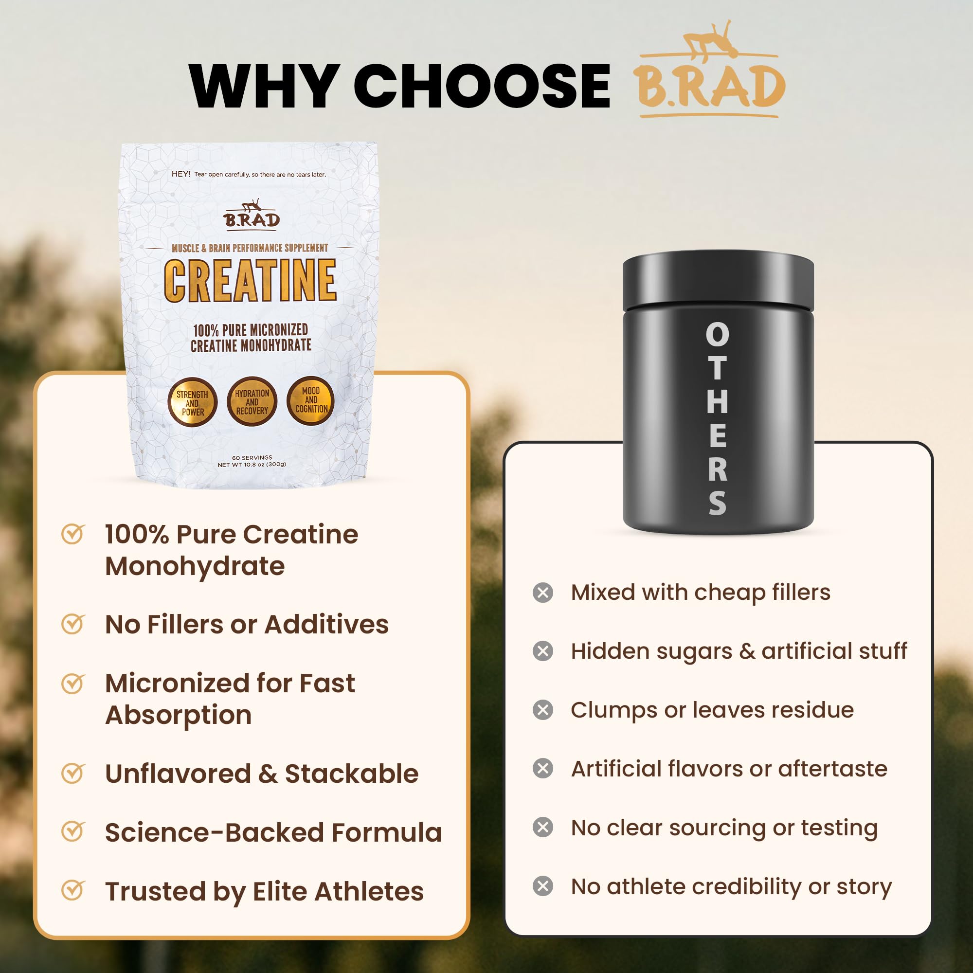 B.rad 100% Pure Micronized Creatine Monohydrate Powder | Natural, No Additives | Boosts Muscle Strength, Recovery & Performance | Supports Brain Health | 300g, 60 Servings B.radAu supplements