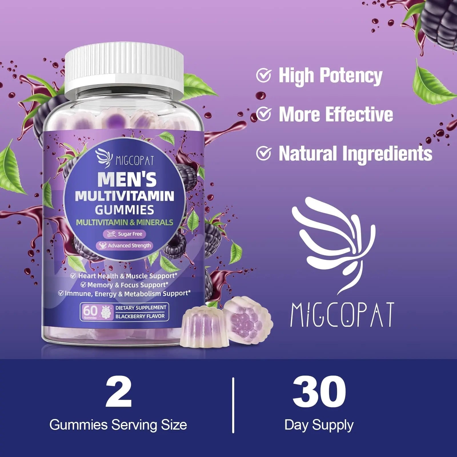 Multivitamin for Men, Mens Multivitamins Gummies w/Omega-3, Probiotics, Inositol, Folate, Biotin, Zinc, Vitamins A, C, D, E, B MigcopatAu supplements