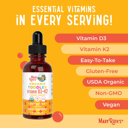 MaryRuth Organics Vitamin D3 | Vitamin K2 | Vitamin D3 K2 Drops | K2 D3 Vitamin Liquid Supplement for Toddlers | Kids Supplement for Calcium Absorption Strong Bones | Vegan | Gluten Free | 1 Fl Oz MARYRUTH'SUS supplements