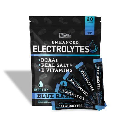 Enhanced Powder Stick Packs (Blue Raspberry - 20 Packets) Sugar Free + BCAA B-Vitamin Zeal NaturalsUS supplements