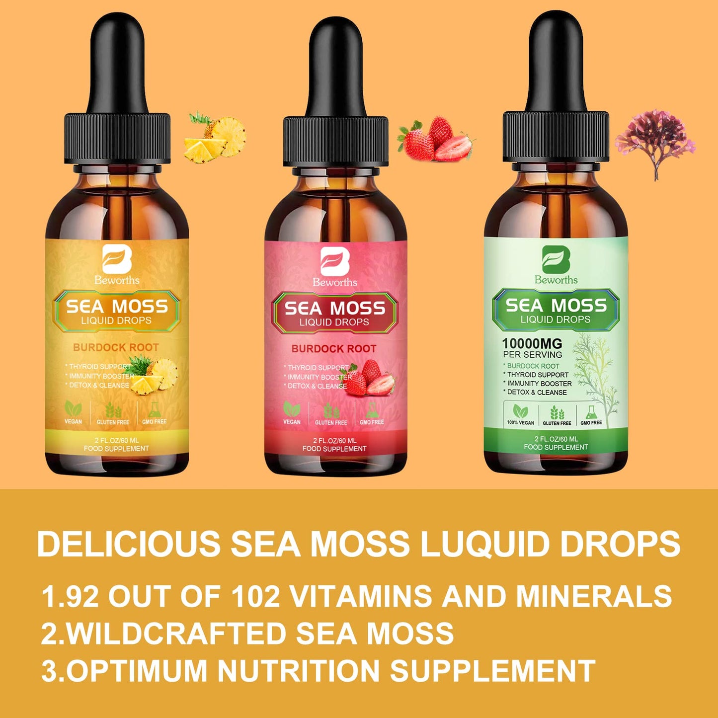 B BEWORTHS Sea Moss Liquid Drops - Organic Irish Sea Moss Gel with Burdock Root B BEWORTHSUS supplements