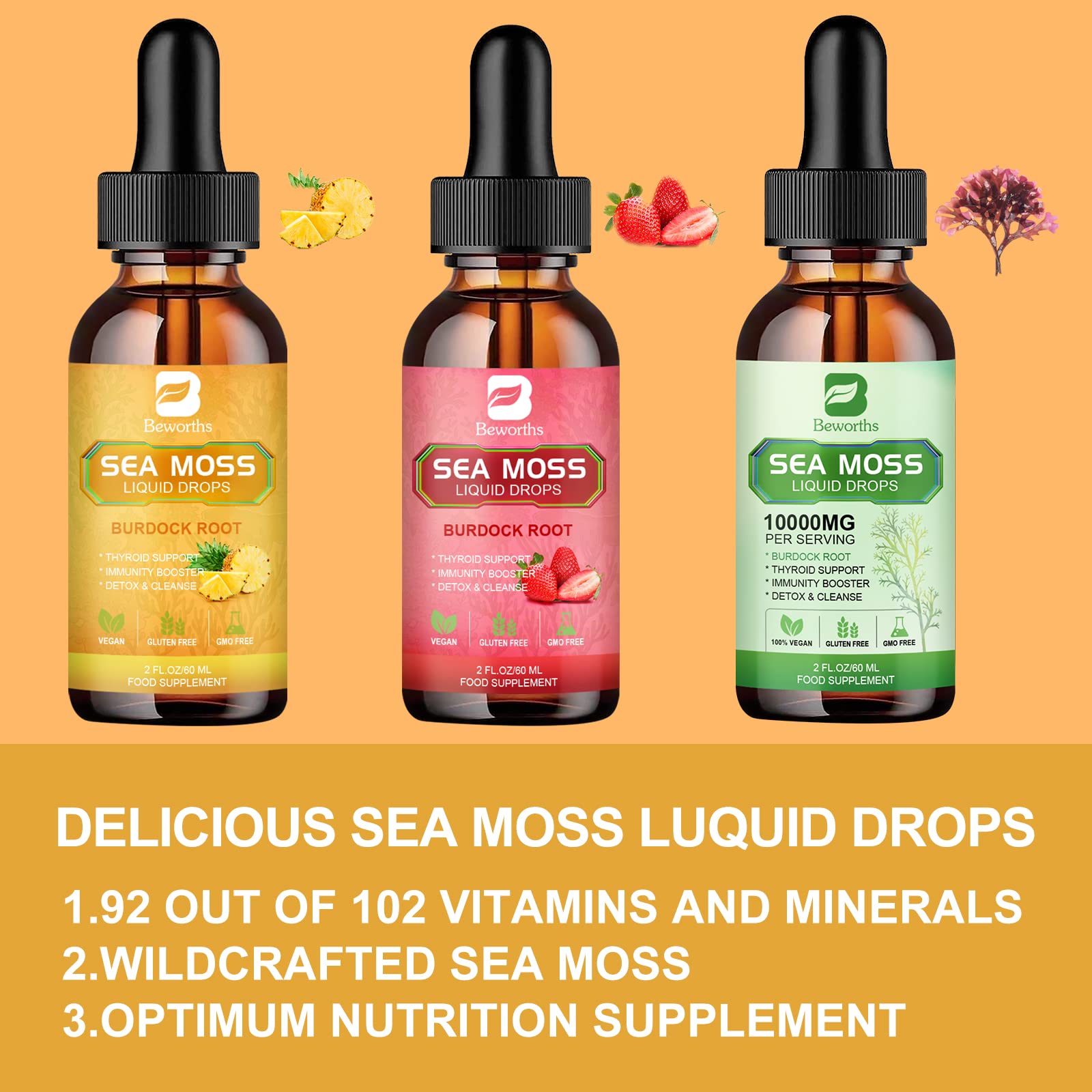 B BEWORTHS Sea Moss Liquid Drops - Organic Irish Sea Moss Gel with Burdock Root B BEWORTHSUS supplements