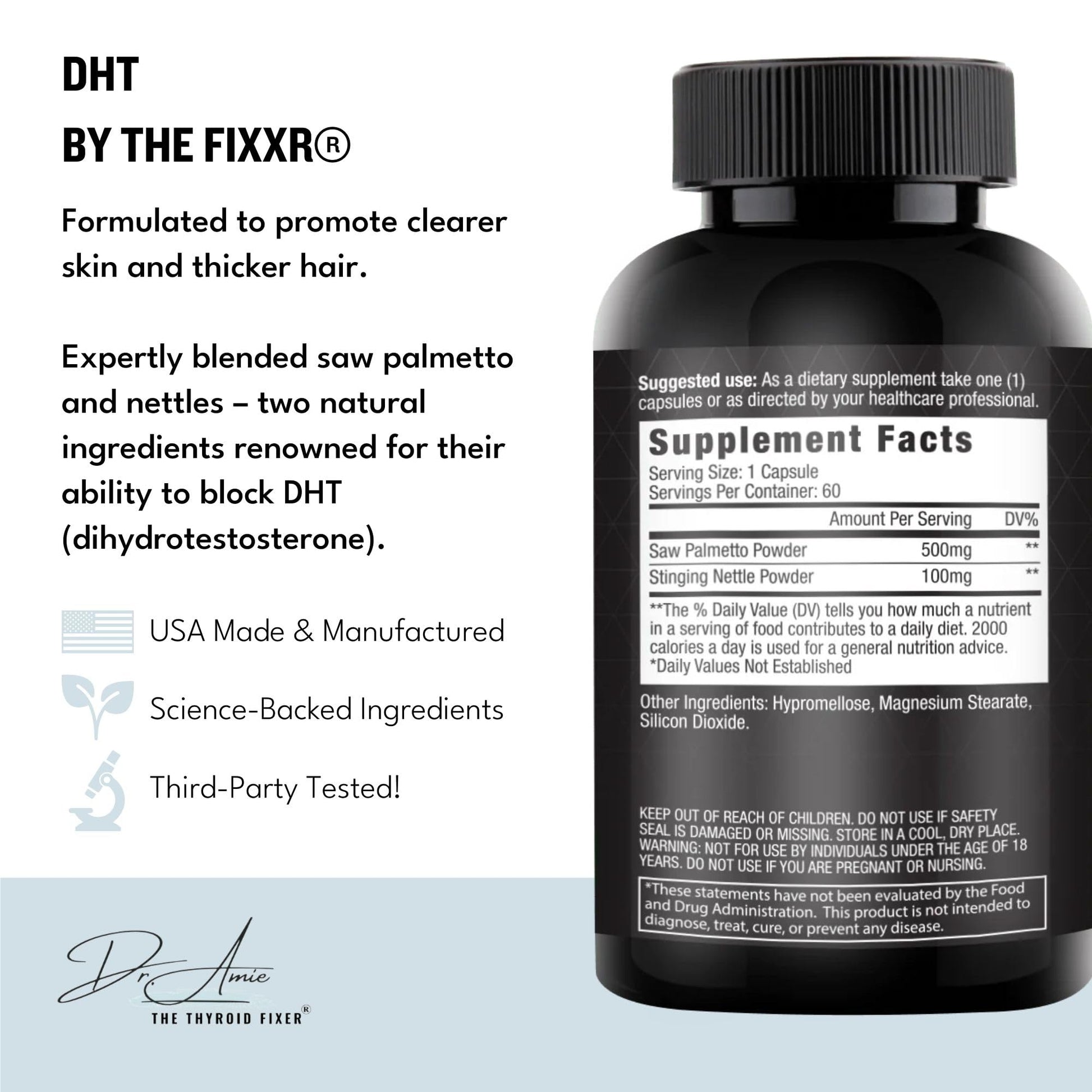 Fixxr DHT Support by Dr. Amie | with Saw Palmetto and Nettles | Acne and Hair Loss Support | 60 Capsules FixxrAu supplements