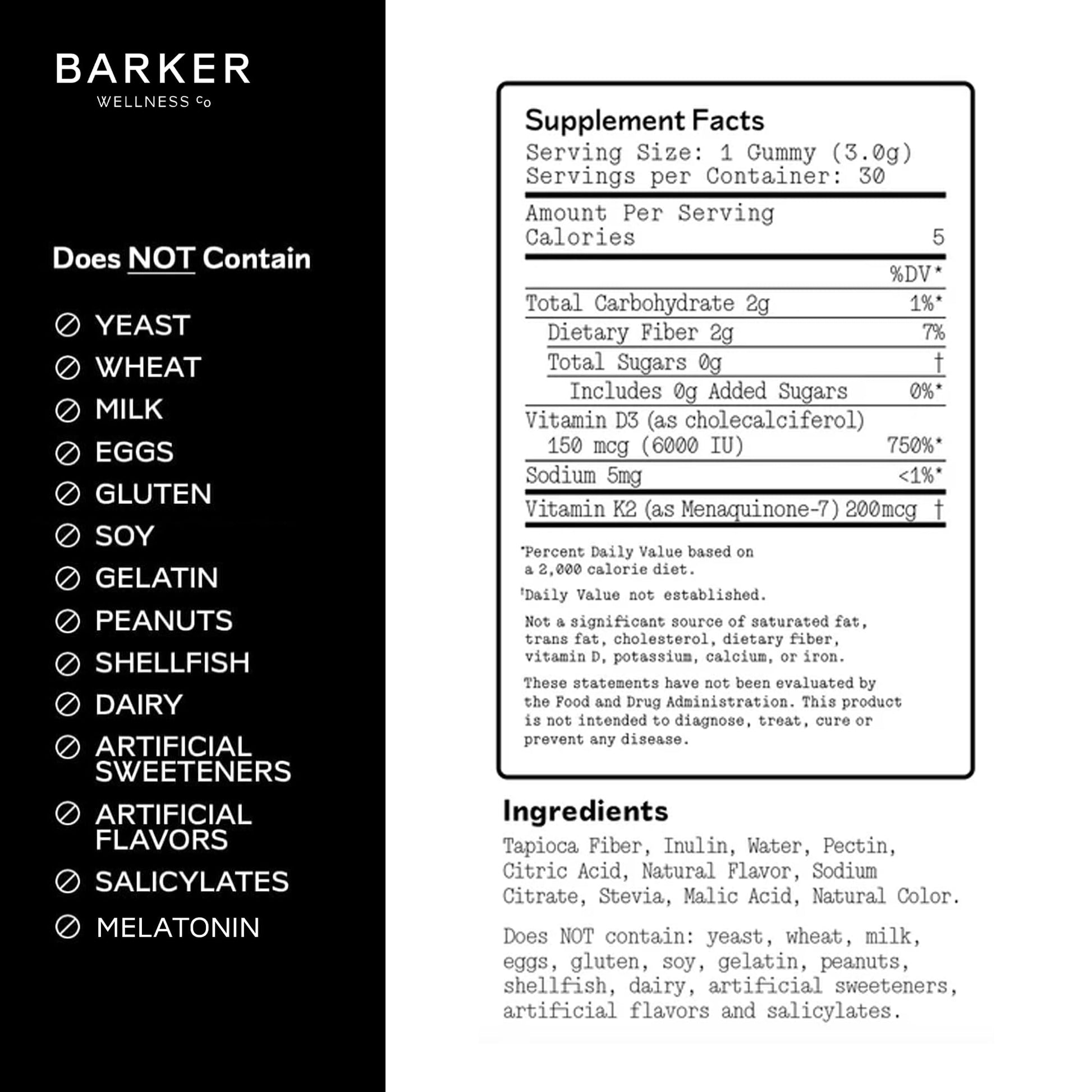 Barker Wellness D3 K2 Vitamin Gummies – Max Potency 6000IU D3 + 200mcg K2 for Strong Bones, Cardiovascular Wellness, Immune Support | Vegan, Sugar-Free, Delicious Mixed Berry | 30 Servings Barker Wellness CoAu supplements