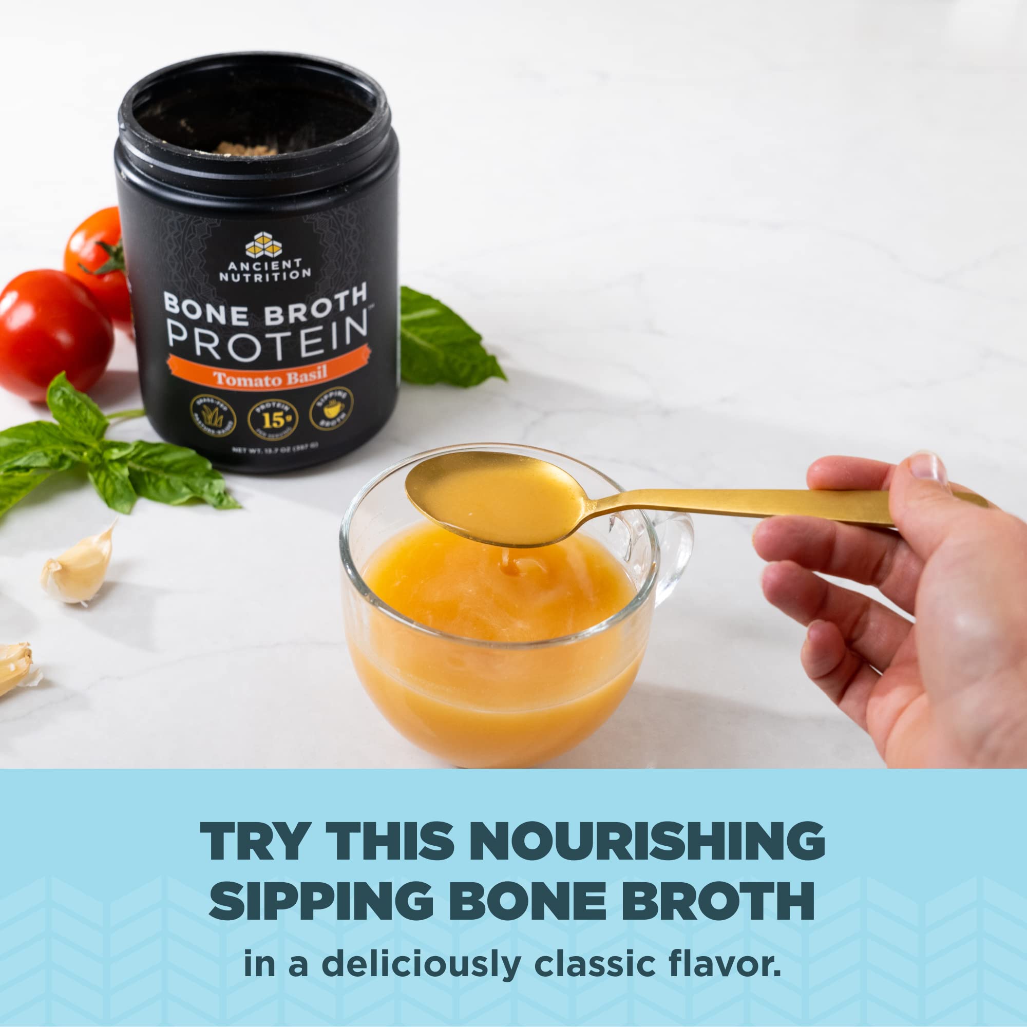 Ancient Nutrition Bone Broth Protein Powder, Tomato Basil, Grass-Fed Chicken and Beef Ancient NutritionUS supplements