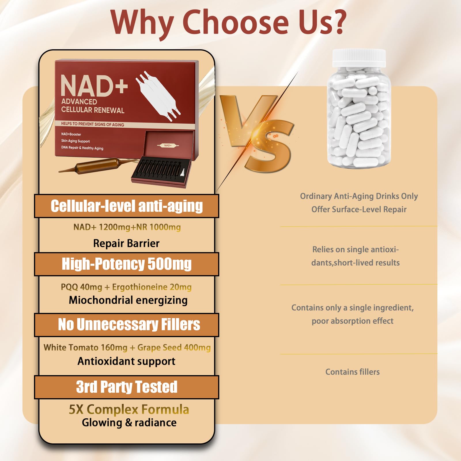 NAD+Advanced Cellular Renewal - 1200mg NAD+Liquid Supplements for Energy & Focus - 10 Vials (1) LexenicAu supplements