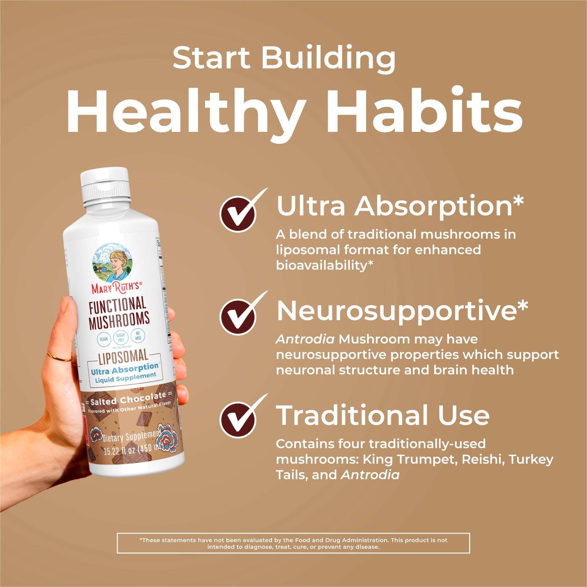 MaryRuth Organics Mushroom, Mushroom Supplement, Mushroom Liquid Vitamin, Reishi Mushroom Supplement for Immune Support, Turkey Tail Vitamin for Stress Relief, Vegan, Non-GMO, Gluten Free, 15.22 Fl Oz MARYRUTH'SUS supplements