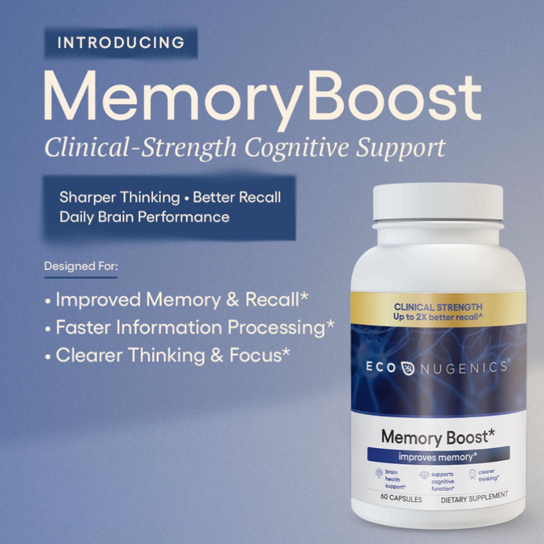 EcoNugenics Memory Boost Supplement – Clinically Studied Ingredients to Support Brain Focus & Health – Nootropic Formula with Bacopa Monnieri, Boswellia Serrata EcoNugenicsUS supplements