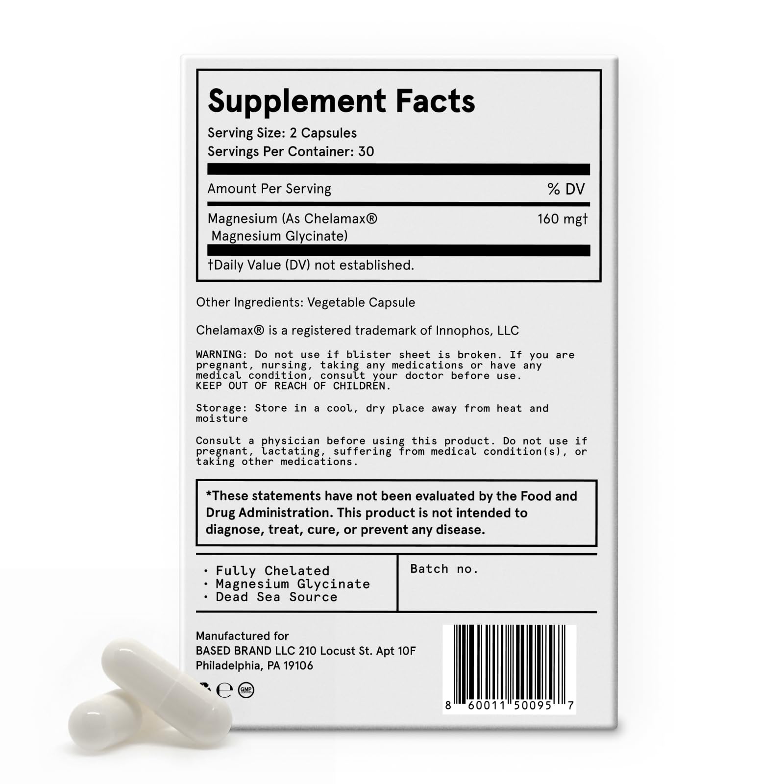 Based Dead Sea Magnesium | Pure Magnesium Glycinate | Support Stress Relief, Sleep, Heart Health, Nerves, Muscles, and Metabolism | 60 Capsules Based SupplementsAu supplements