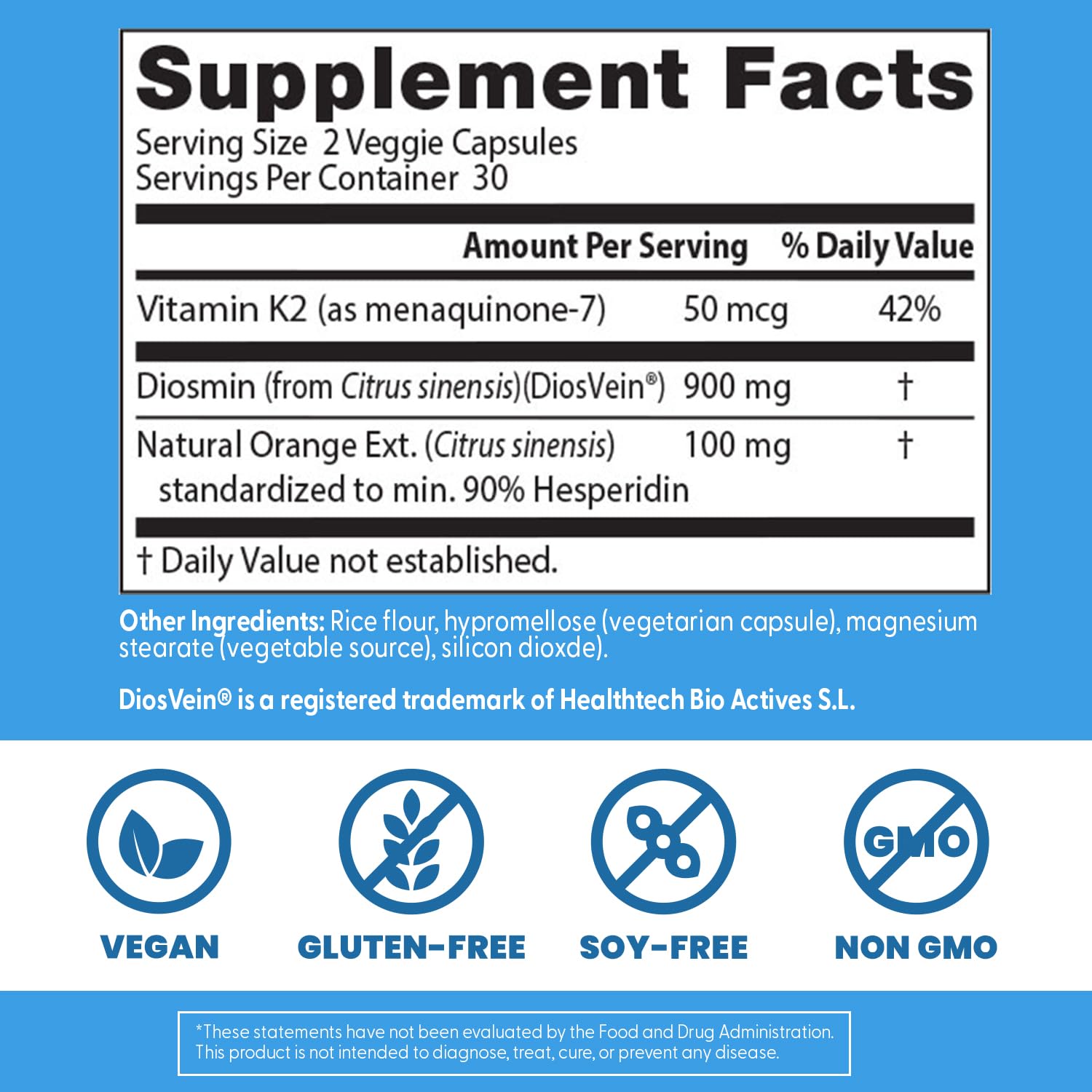 Doctor's Best Vein Support Supplement - Contains Diosmin & Hesperidin, Circulation Support for Legs & Feet, for Men & Women, Formula with Vitamin K2 & Natural Orange Extract, Vegan - 60 Veg Caps Doctor's BESTAu supplements